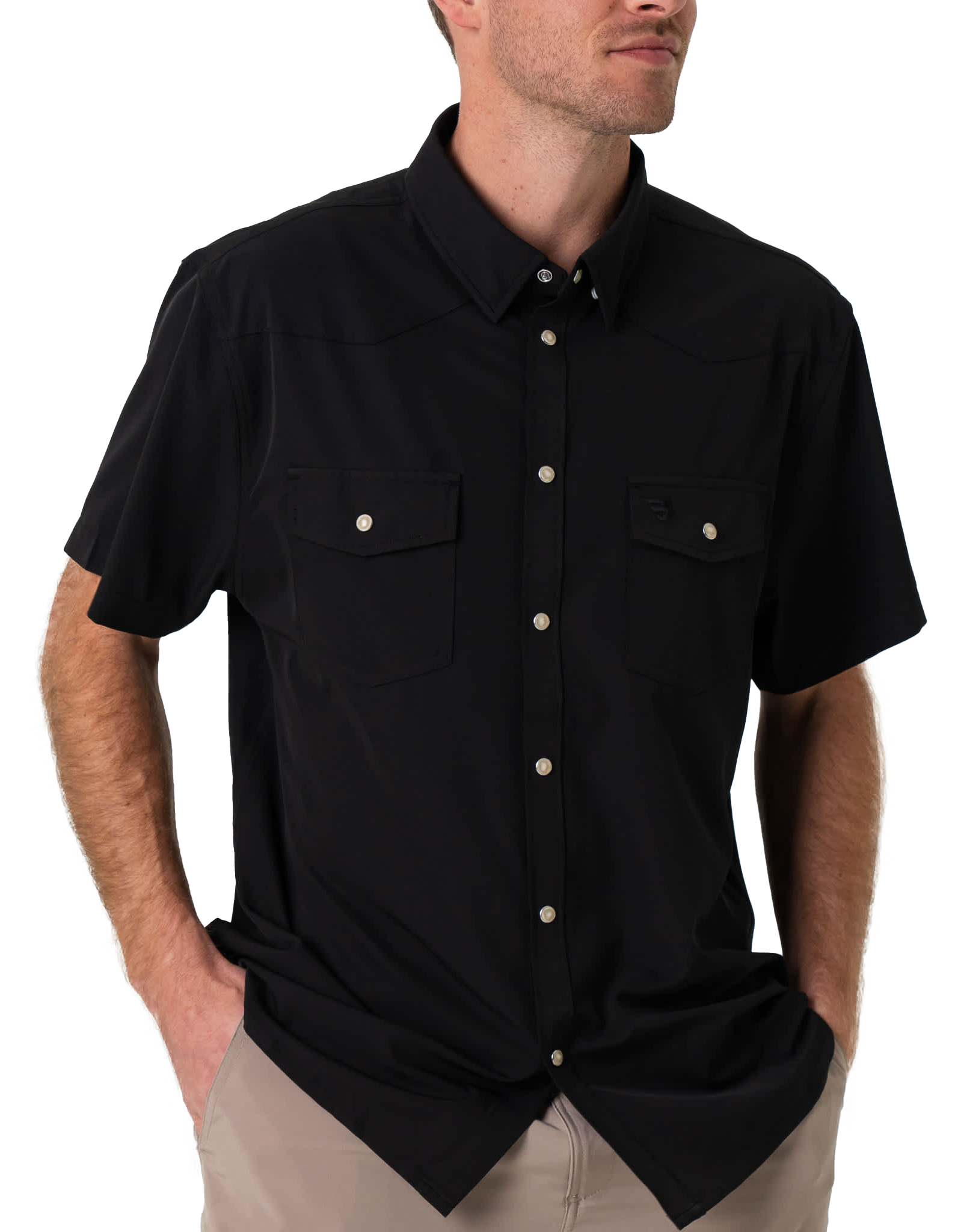 Image of BURLEBO Performance Western Short-Sleeve Button-Down Shirt - Black - S
