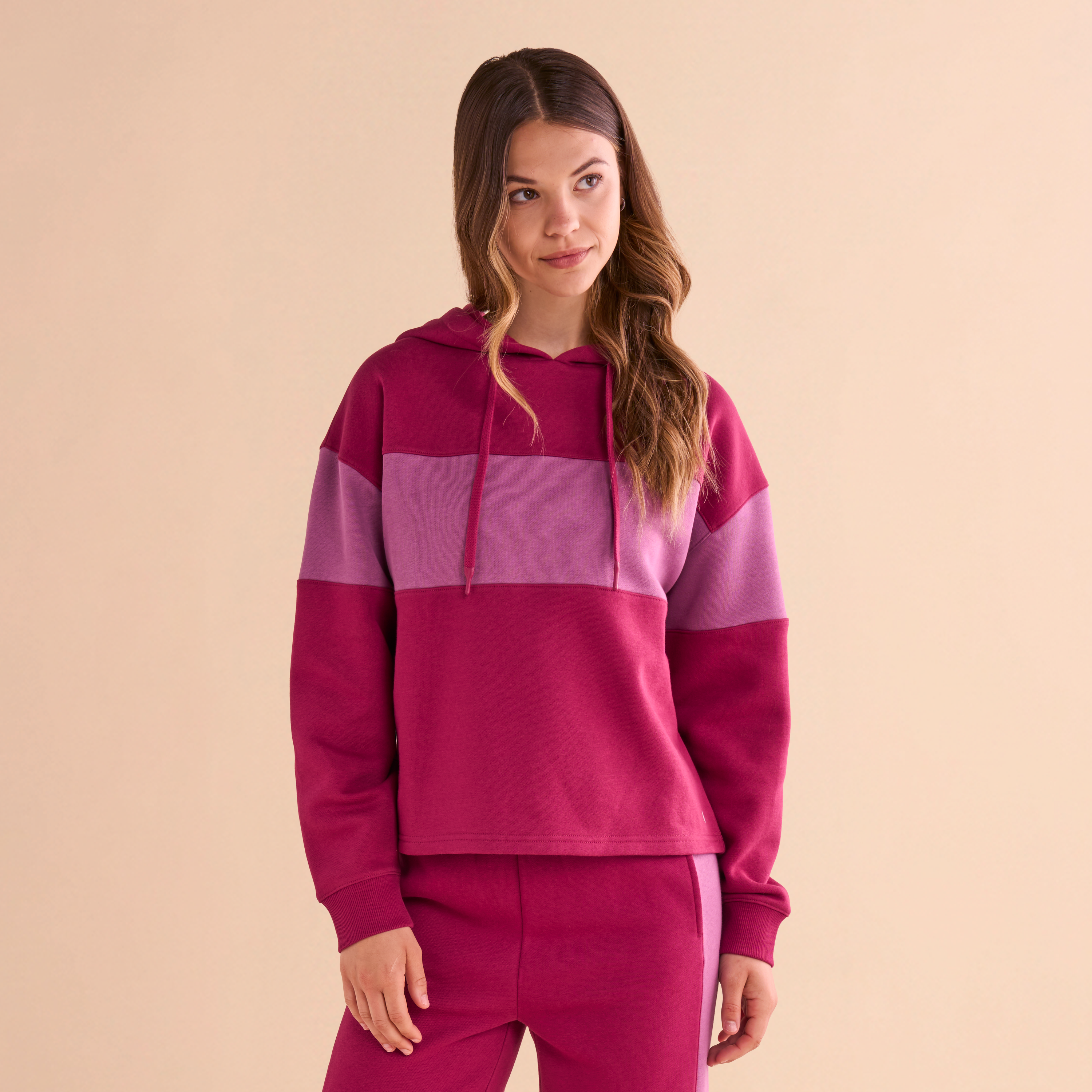 Image of Natural Reflections Harbor Colorblock Hoodie - Beaujolais
