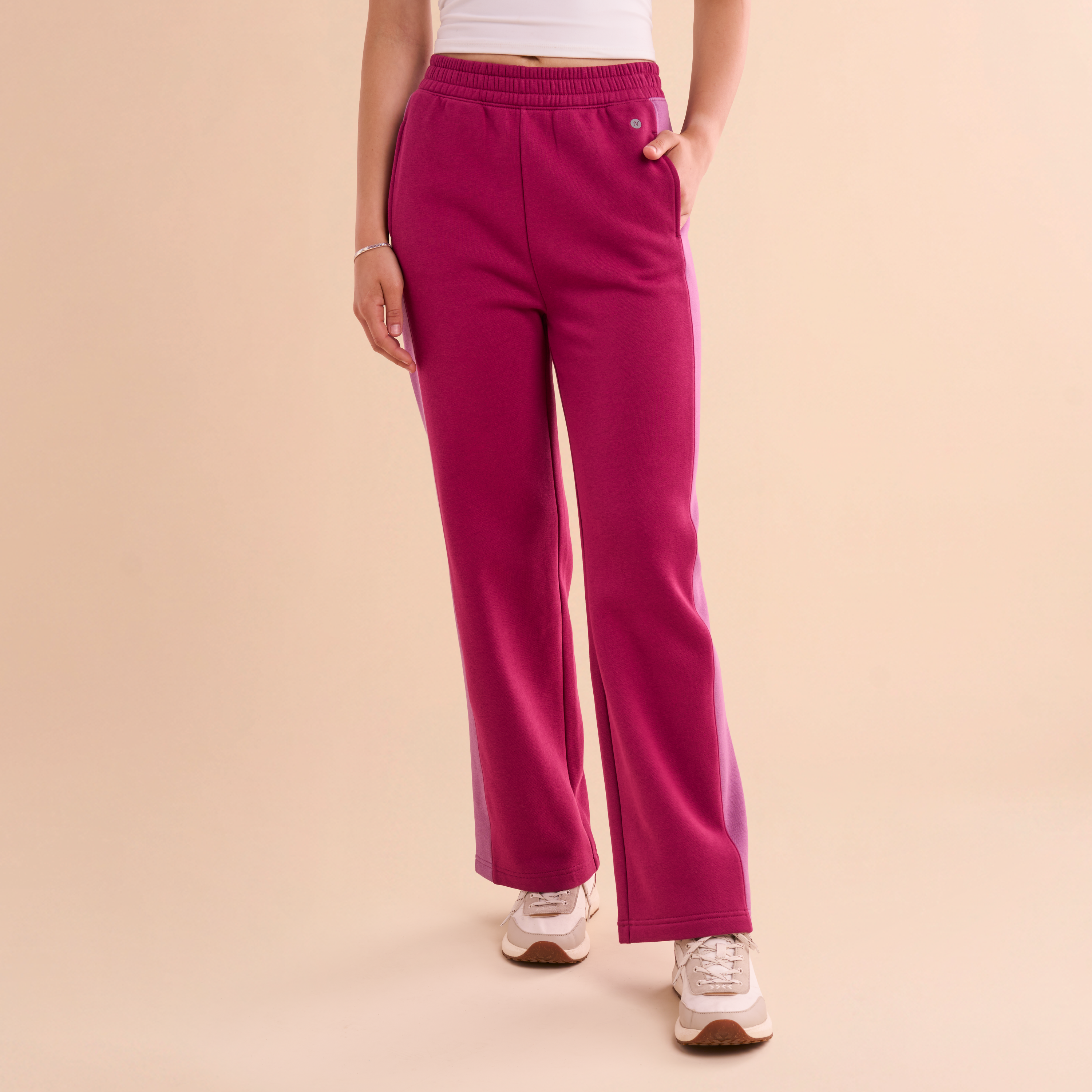 Image of Natural Reflections Harbor Wide-Leg Sweatpants - Beujolais Colorblock
