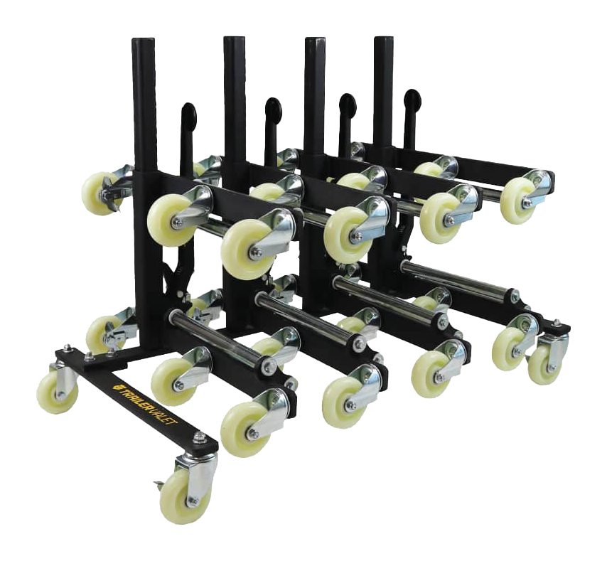 Image of Trailer Valet Heavy-Duty Wheel Dolly with Storage Rack - Set of 4
