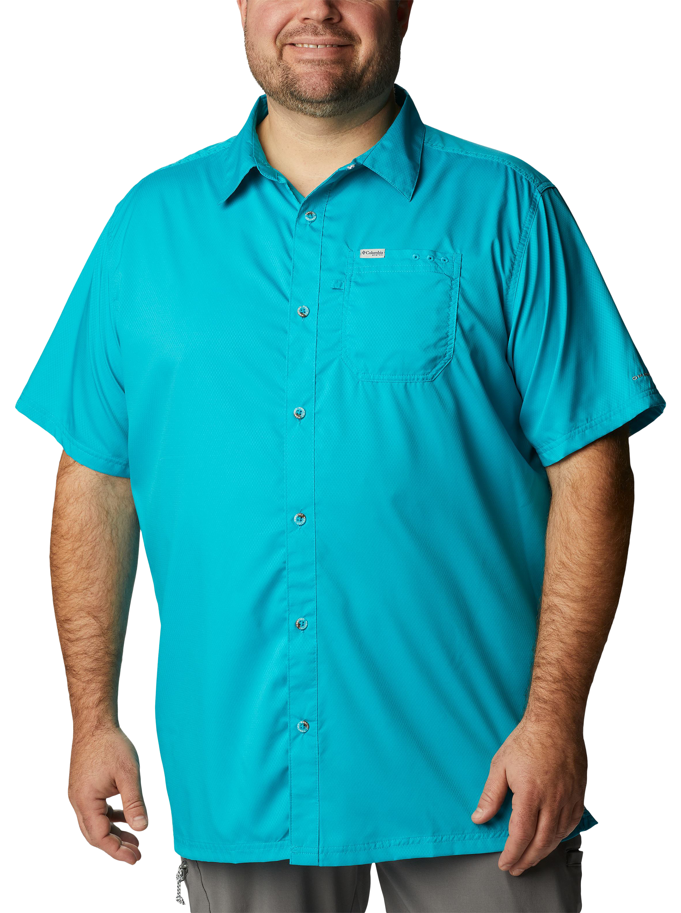 Image of Columbia PFG Slack Tide Camp Short-Sleeve Button-Down Shirt - Ocean Teal