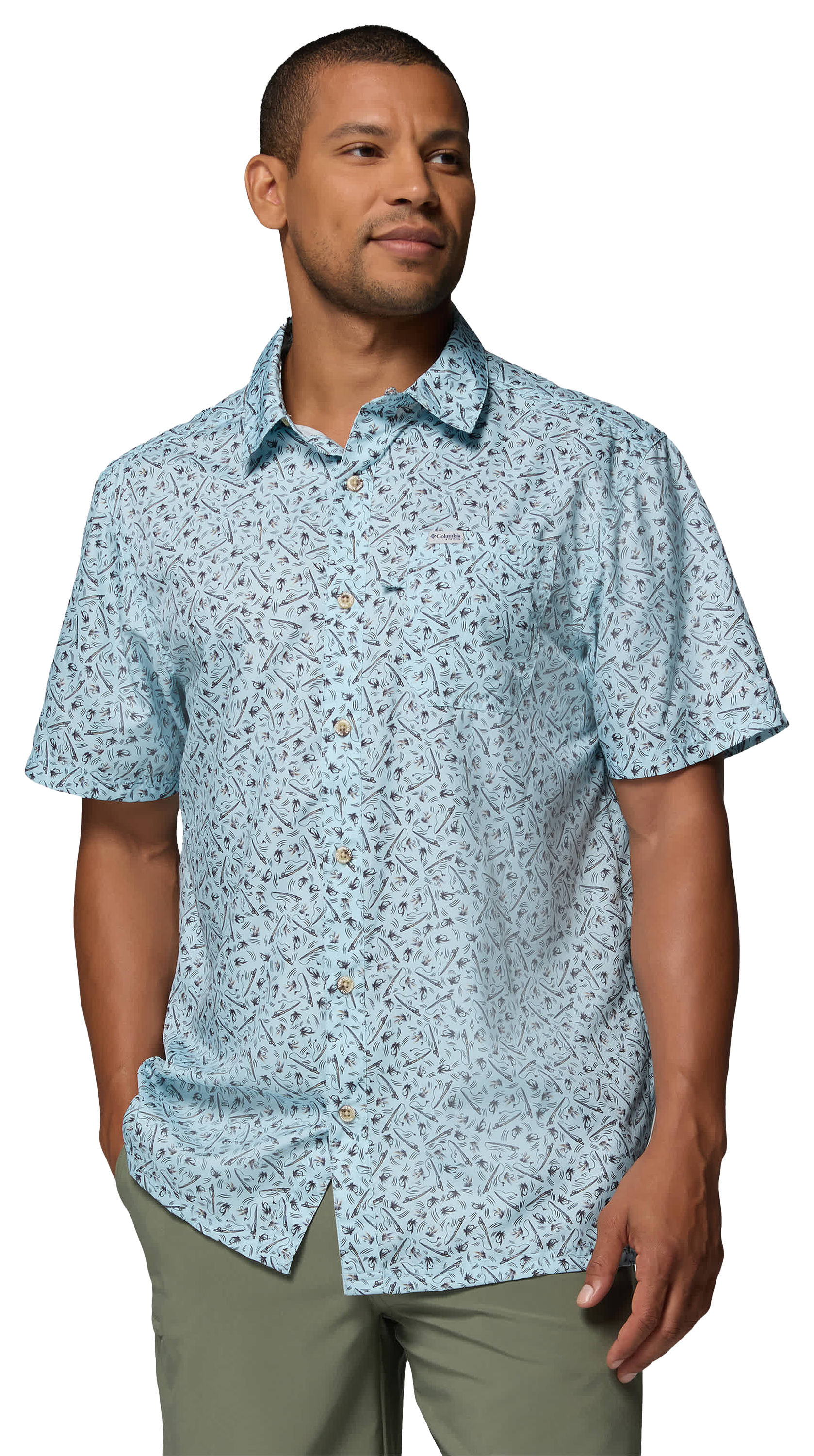 Image of Columbia Super Slack Tide Camp Short-Sleeve Button-Down Shirt - Marine Light Gone Fishin