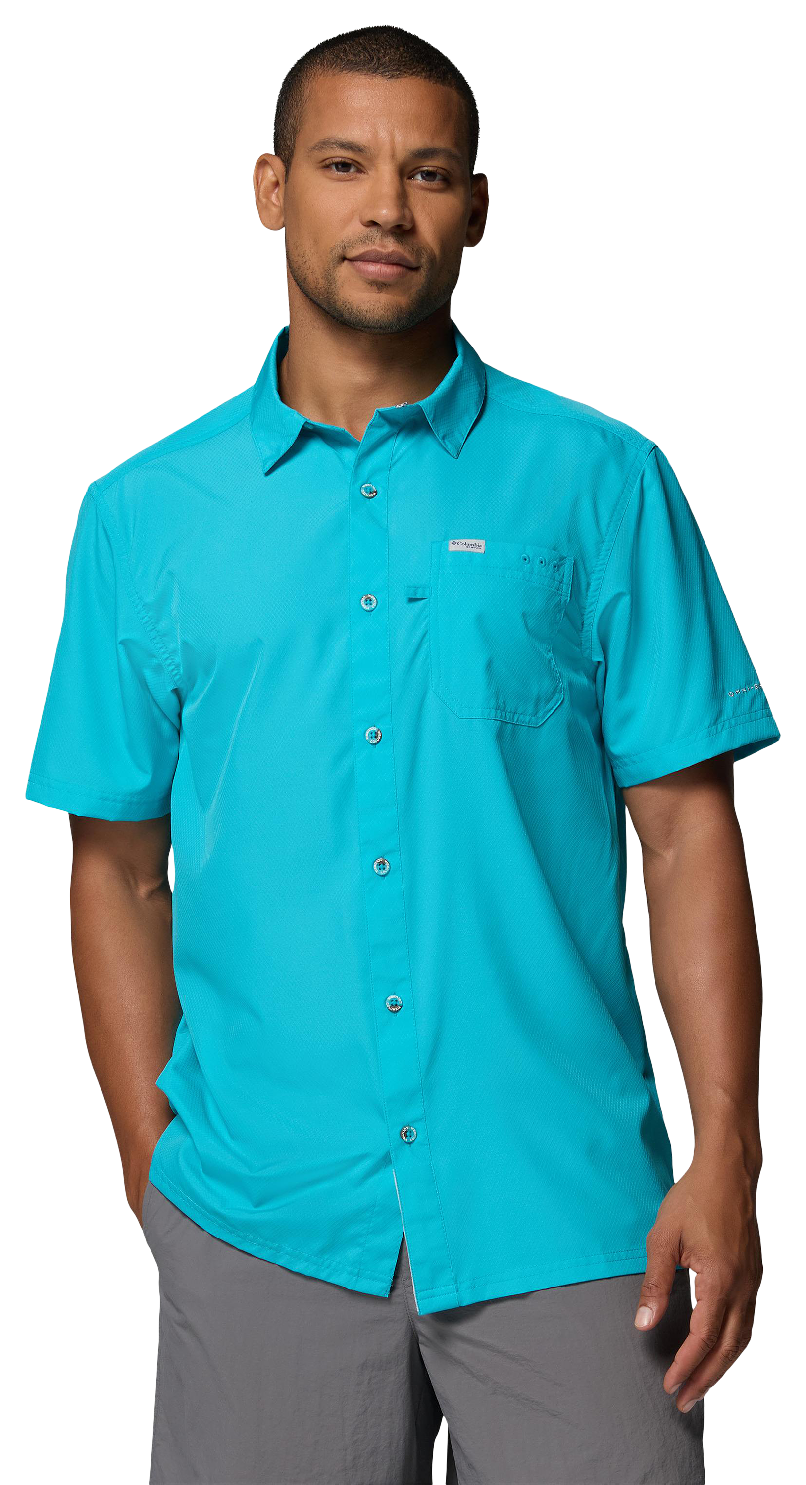Image of Columbia PFG Slack Tide Camp Short-Sleeve Button-Down Shirt - Ocean Teal