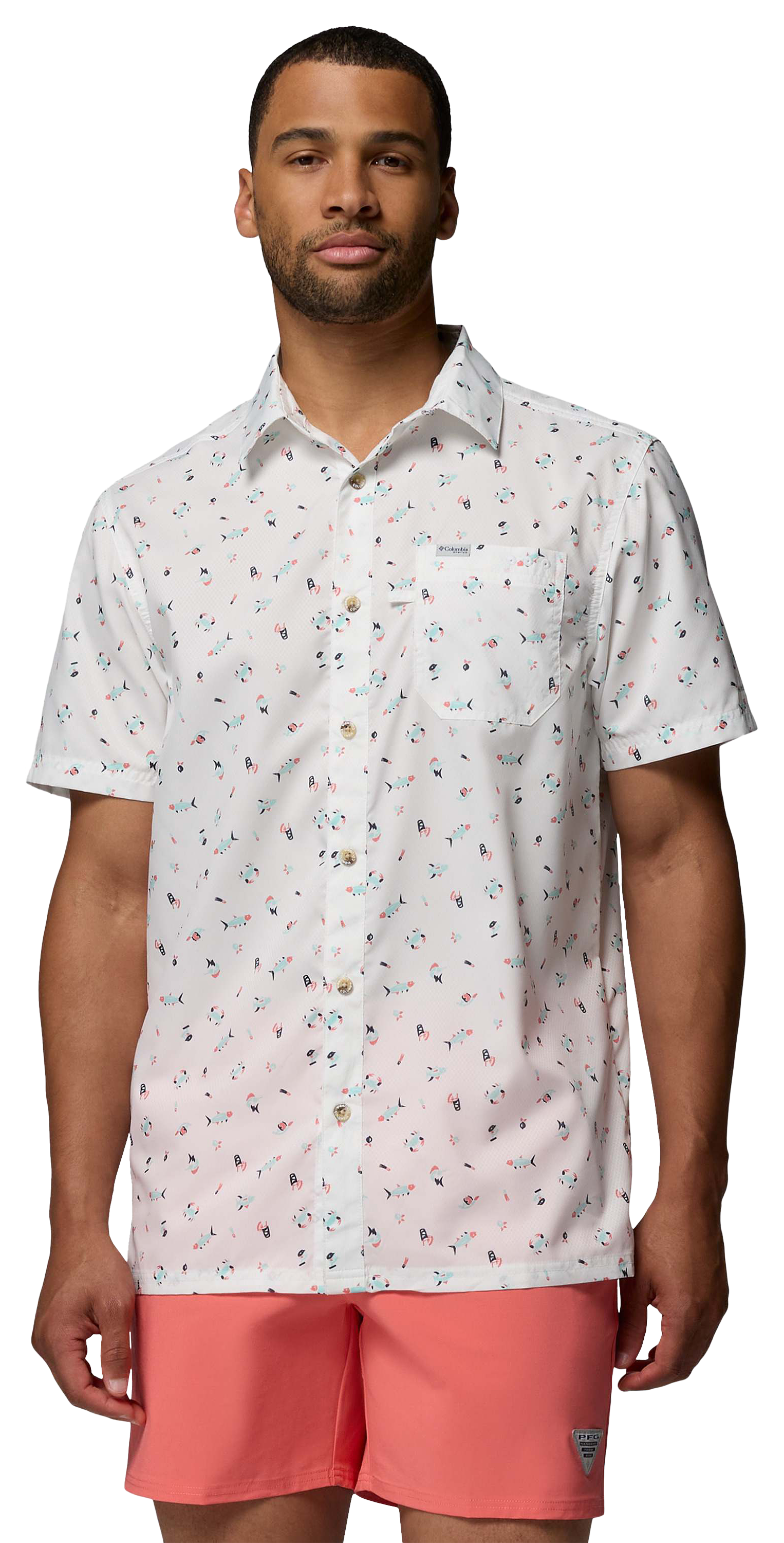 Image of Columbia Super Slack Tide Camp Short-Sleeve Button-Down Shirt - White Florilife
