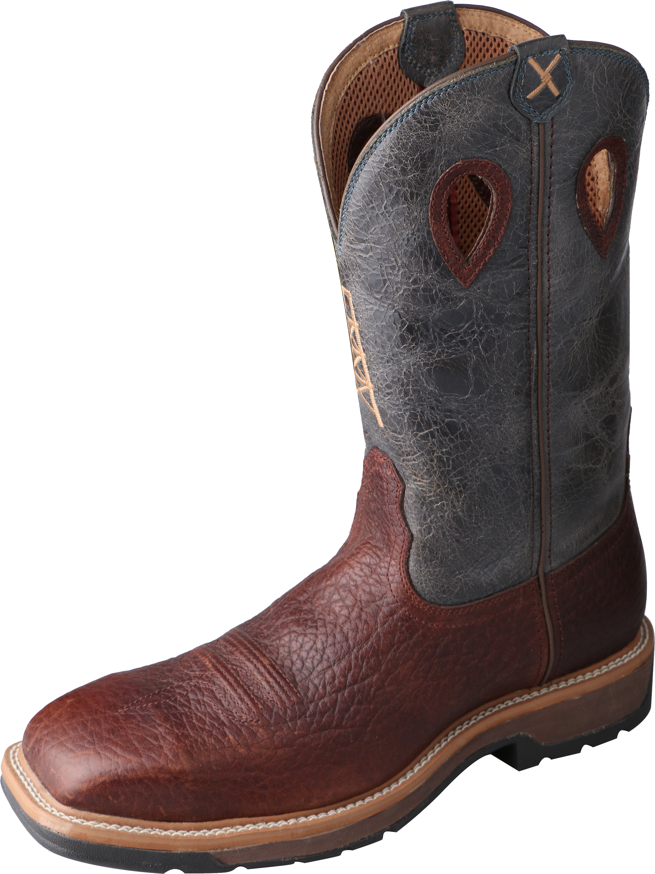 Image of Twisted X Steel Toe Lite Western Work Boots for Men - Cognac/Blue - 9.5M
