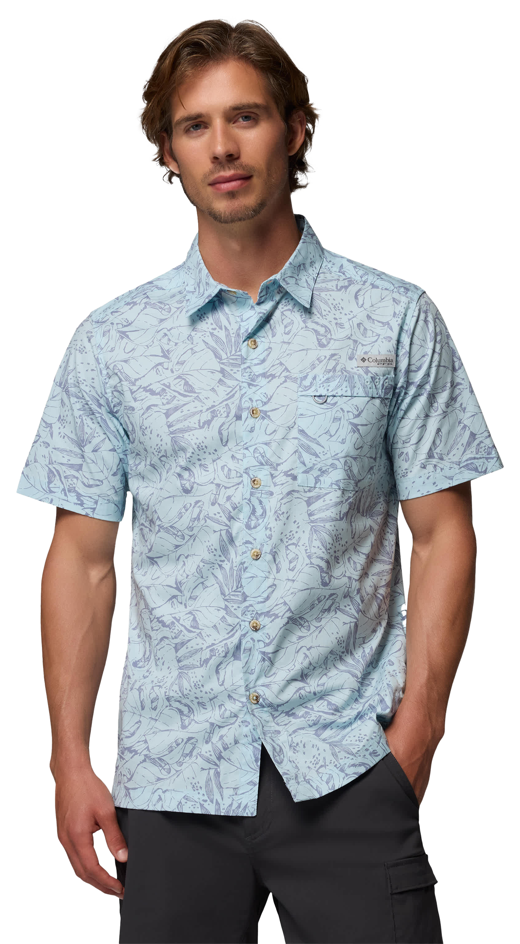 Image of Columbia Wild Cast Camp Short-Sleeve Shirt - Marine Light Leoleaves