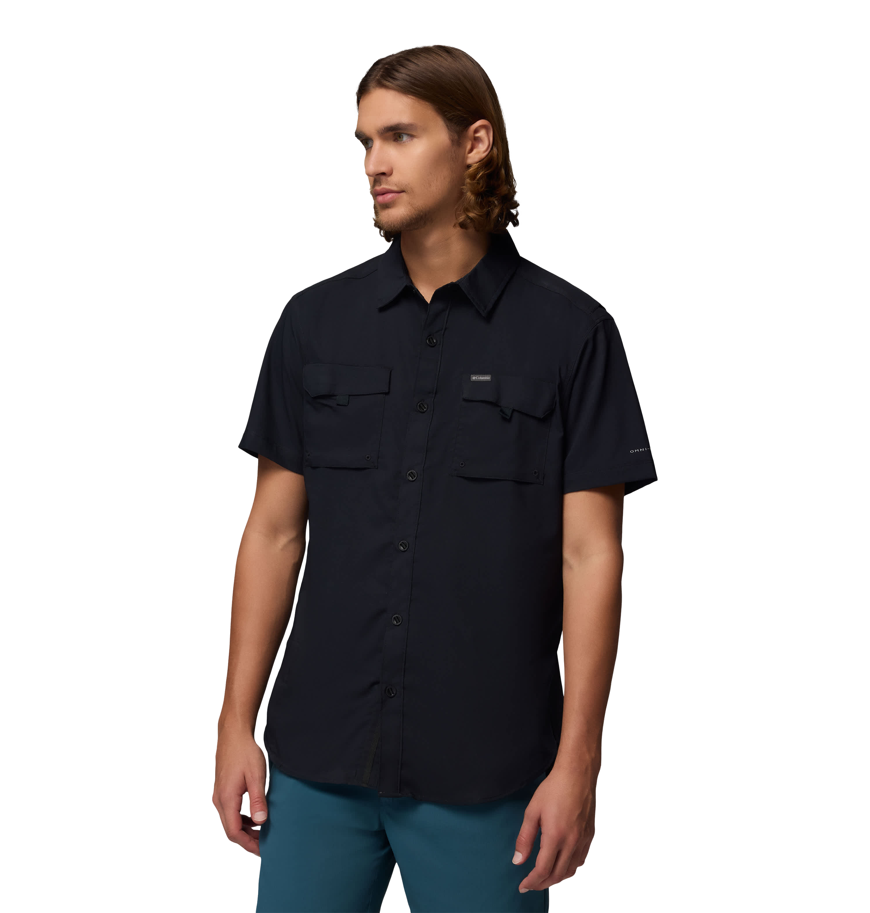 Image of Columbia Silver Ridge Utility II Button-Down Short-Sleeve Shirt - Black - 1X