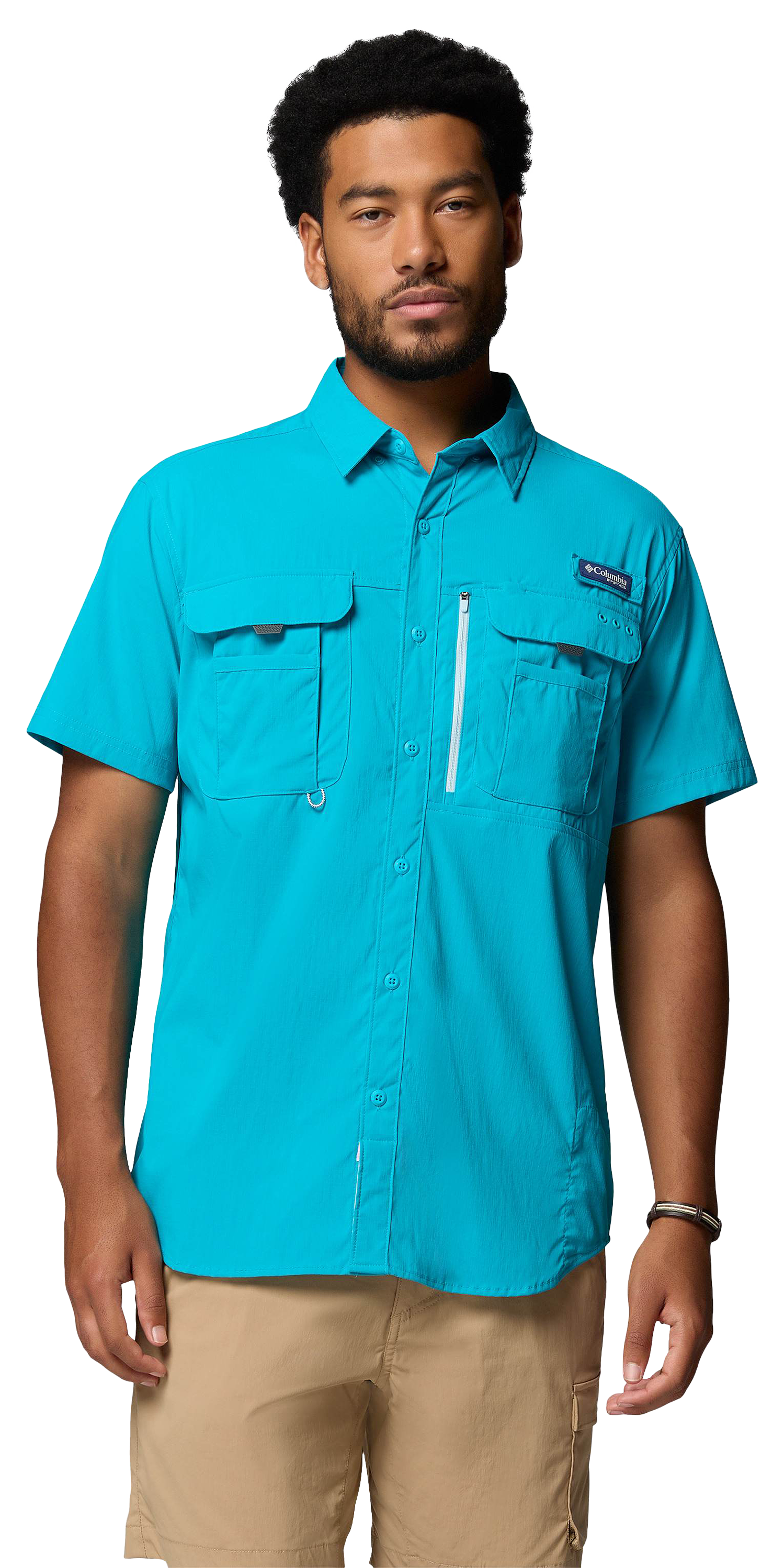 Image of Columbia PFG Bahama Elite Short-Sleeve Button-Down Shirt - Ocean Teal