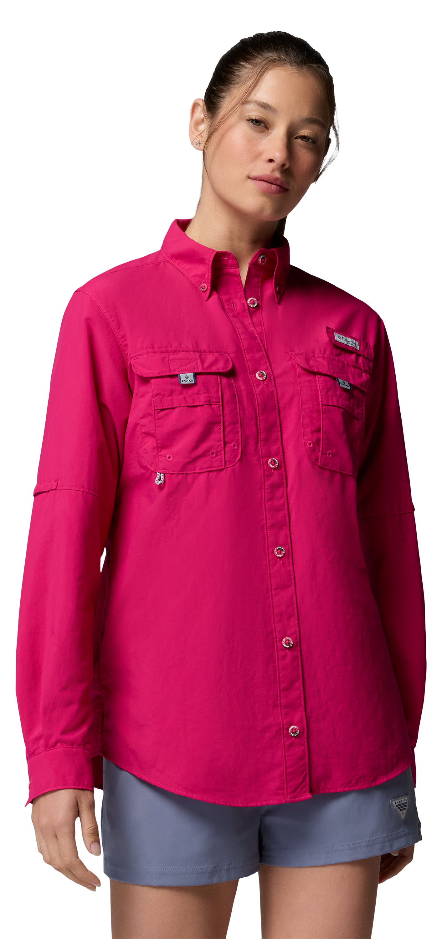 Image of Columbia PFG Bahama II Long-Sleeve Button-Down Shirt - Guava Pink