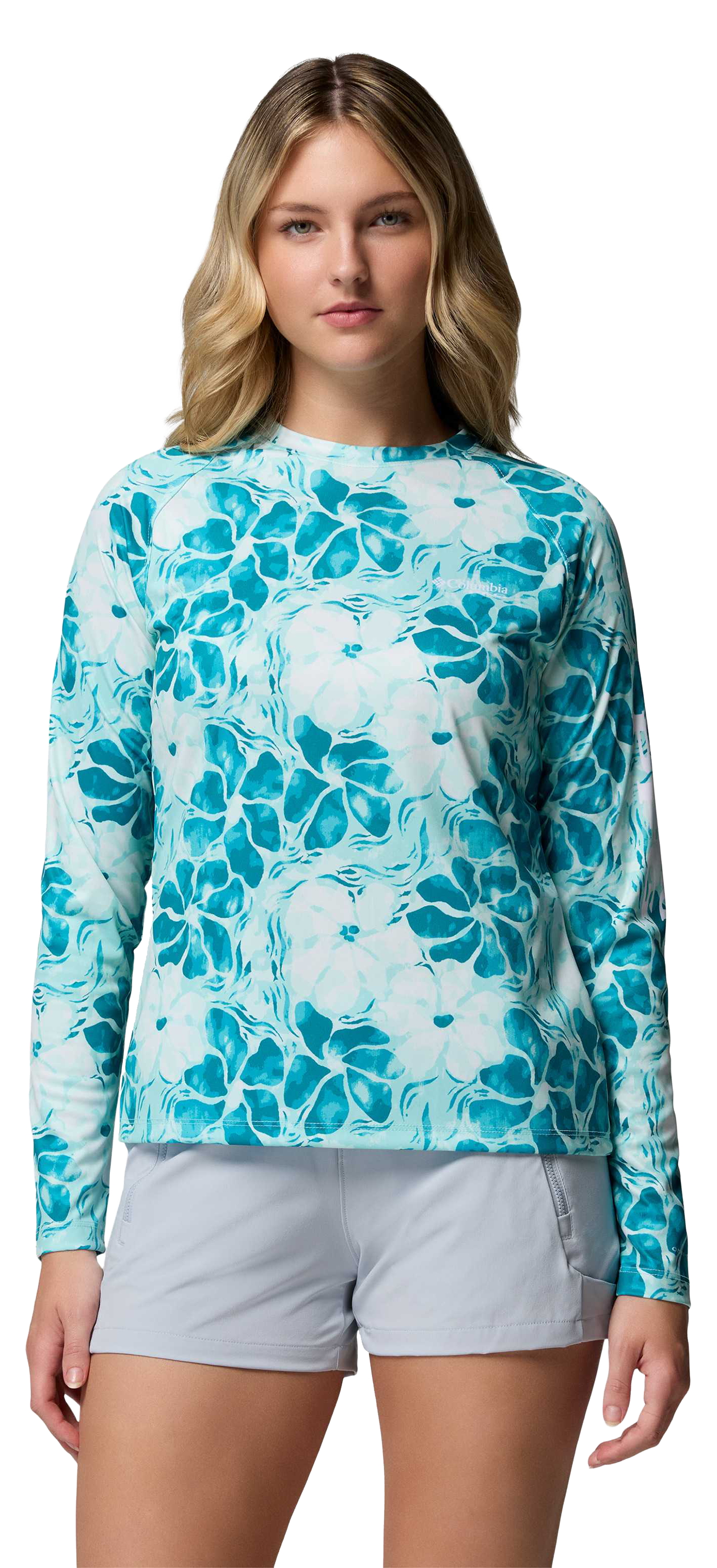 Image of Columbia PFG Super Tidal Tee Long-Sleeve Shirt - Ocean Teal/Hazyblooms