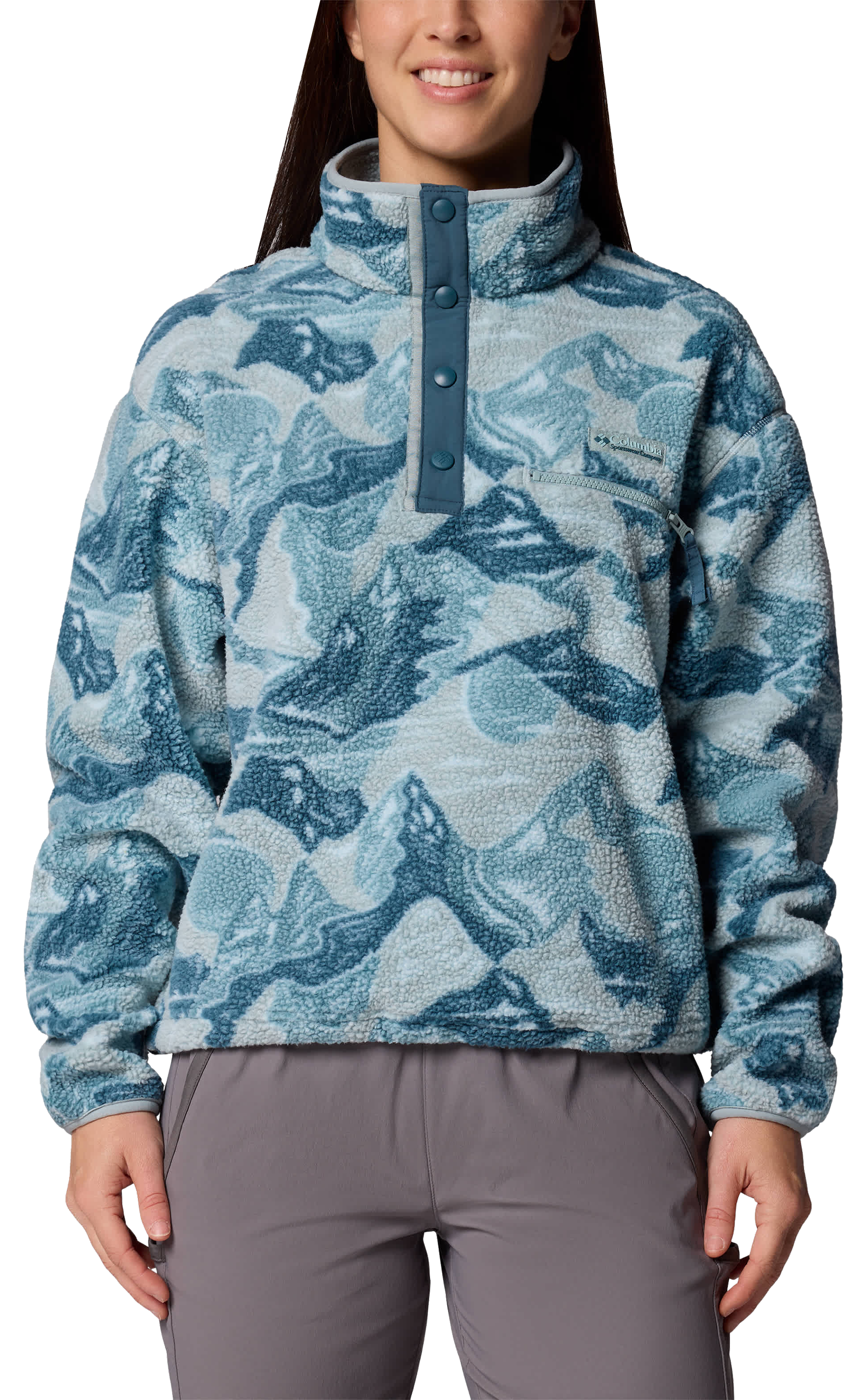 Image of Columbia Helvetia II Printed Half-Snap Cropped Pullover - Marine Light/Sunscape