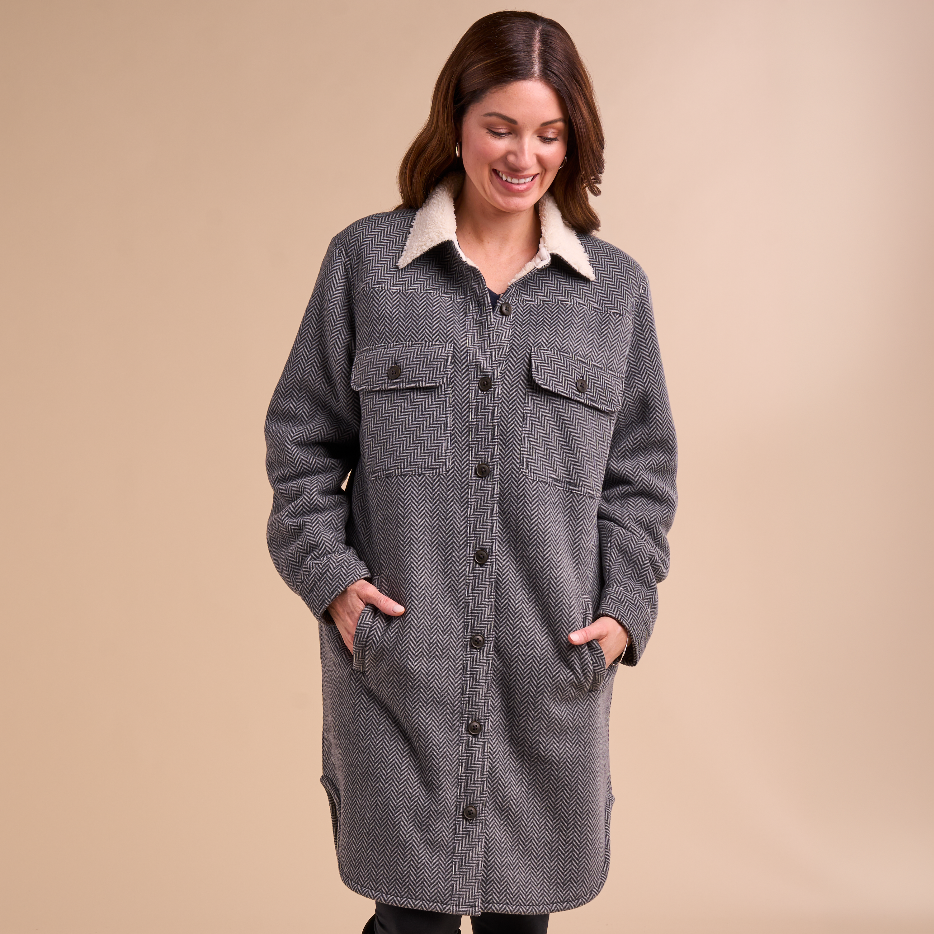 Image of Natural Reflections Cedarwood Shirt Jacket - Herringbone