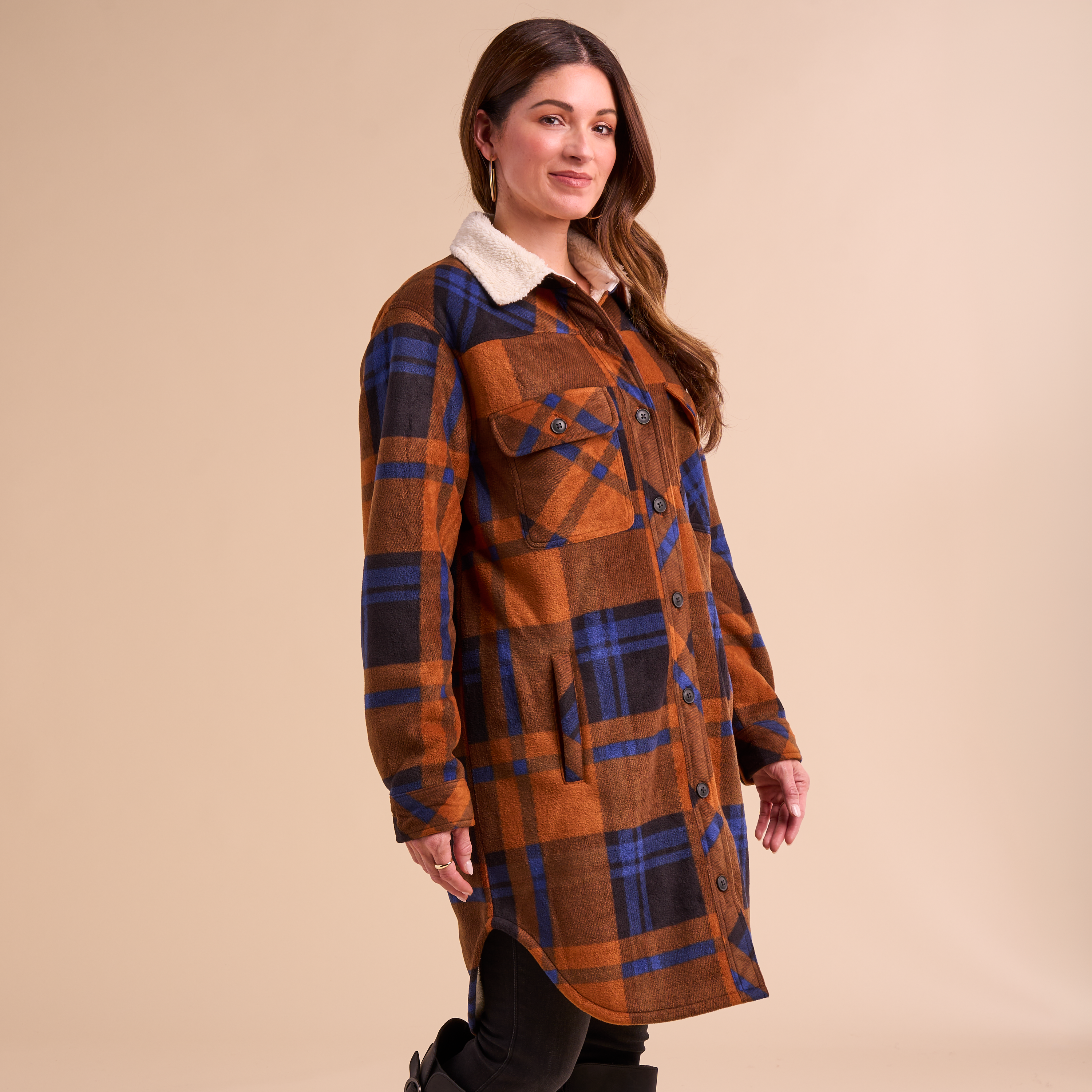 Image of Natural Reflections Cedarwood Shirt Jacket - Caramel Cafe Plaid