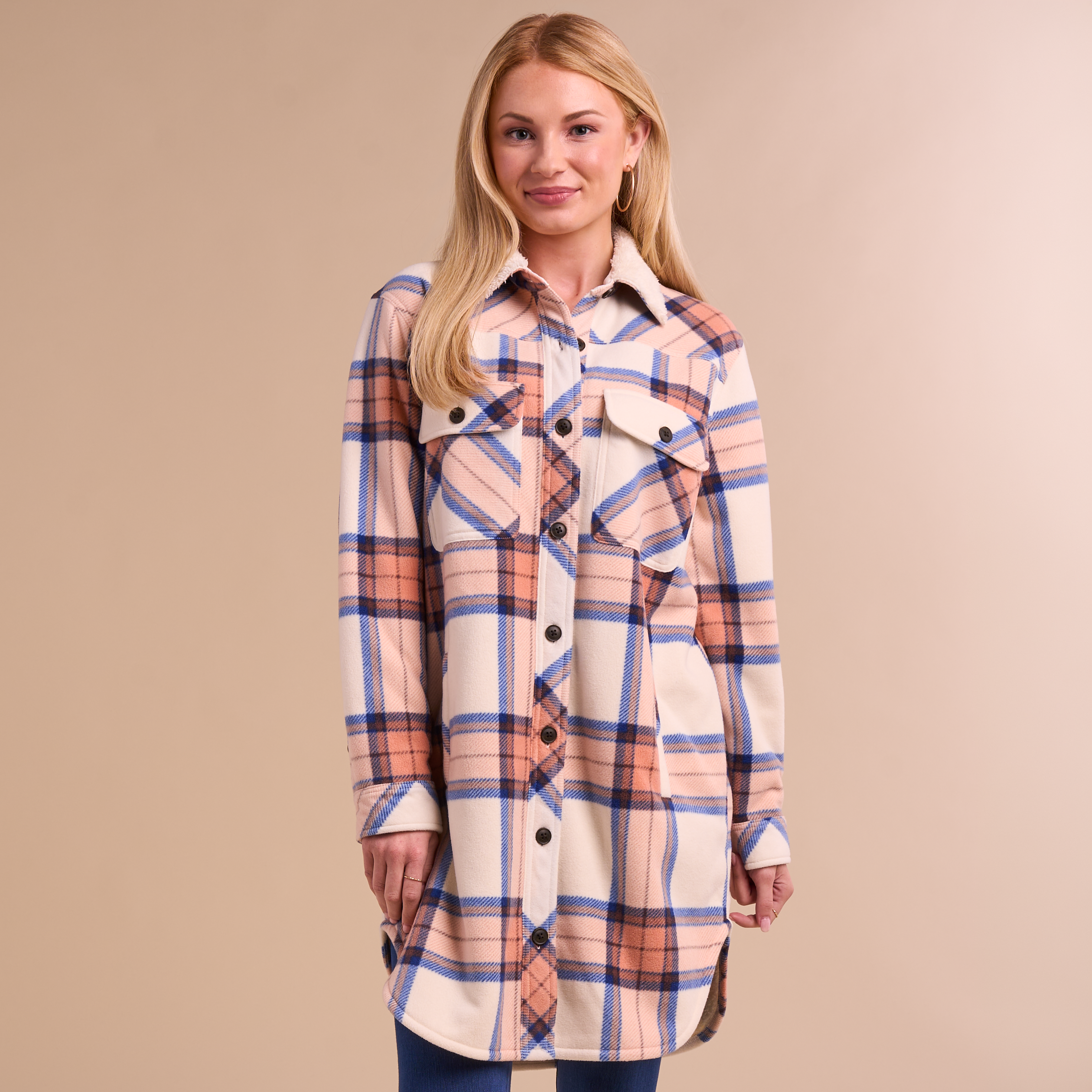 Image of Natural Reflections Cedarwood Shirt Jacket - Egret Plaid