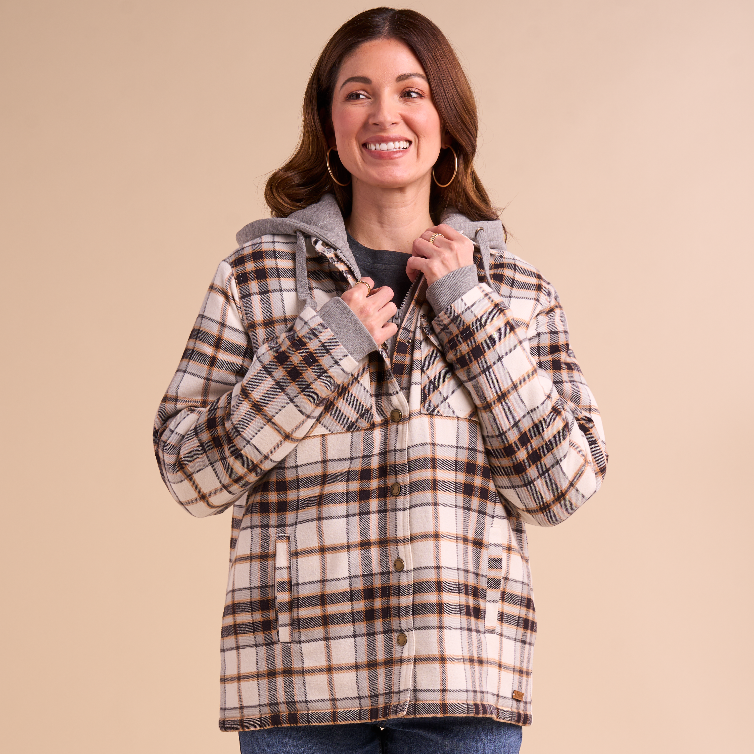 Image of Natural Reflections Canyon Flannel Shirt Jacket - Egret Plaid