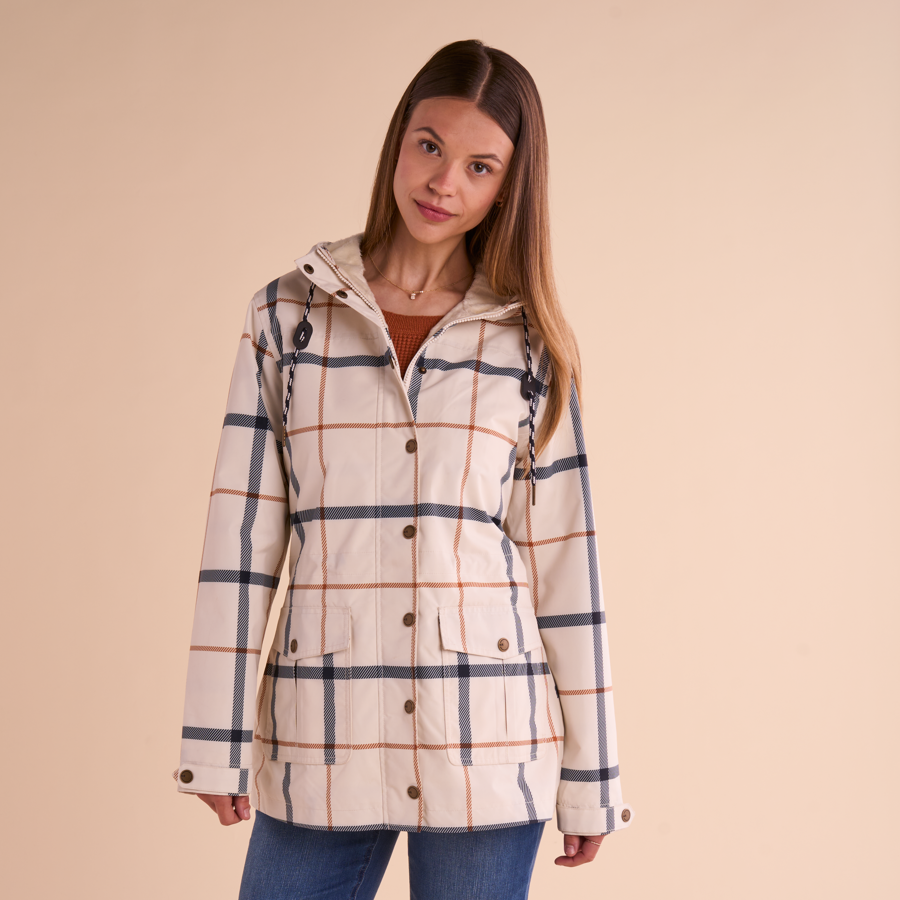 Image of Natural Reflections Essential Parka - Egret Plaid