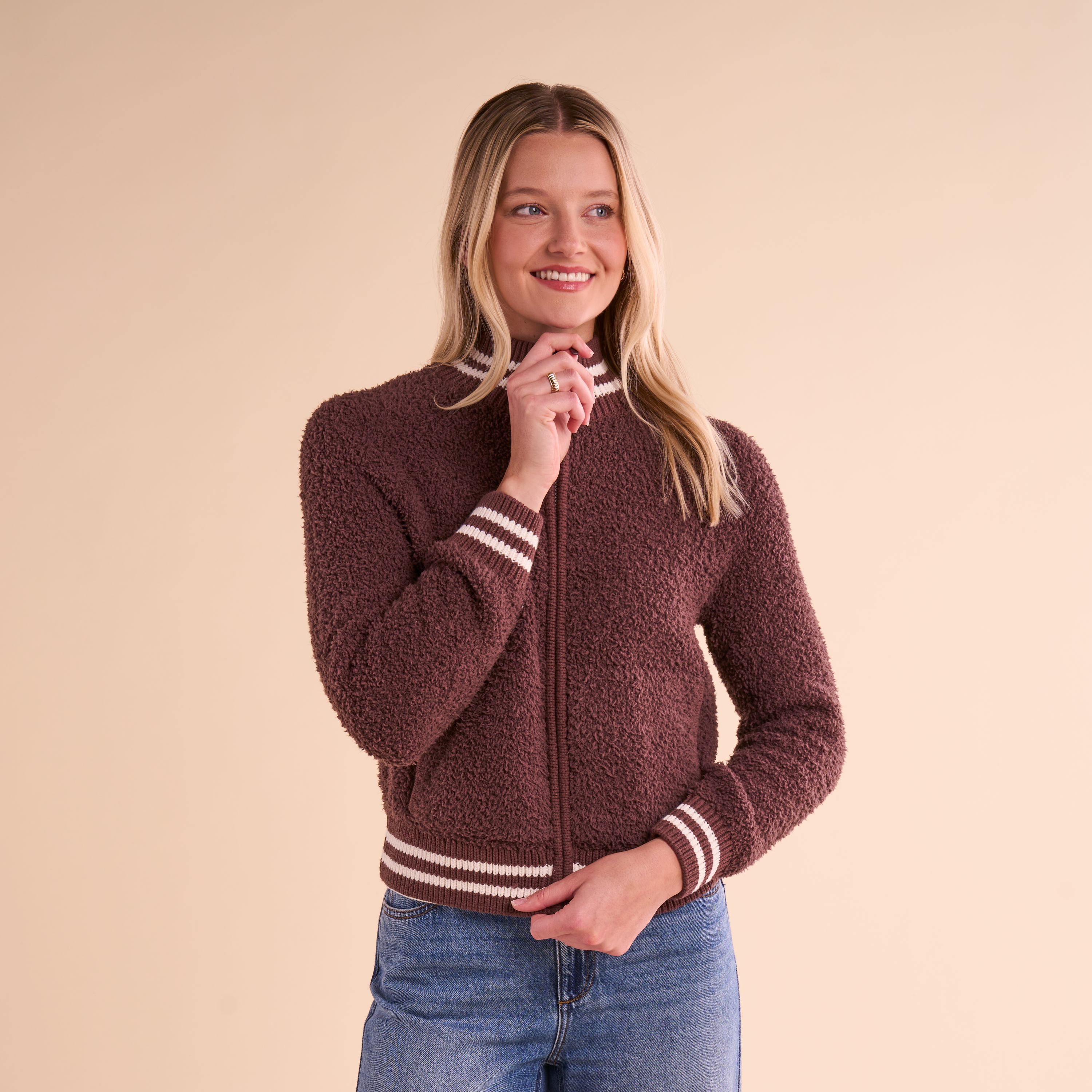 Image of Natural Reflections Cabin Sherpa Full-Zip Sweater - French Roast