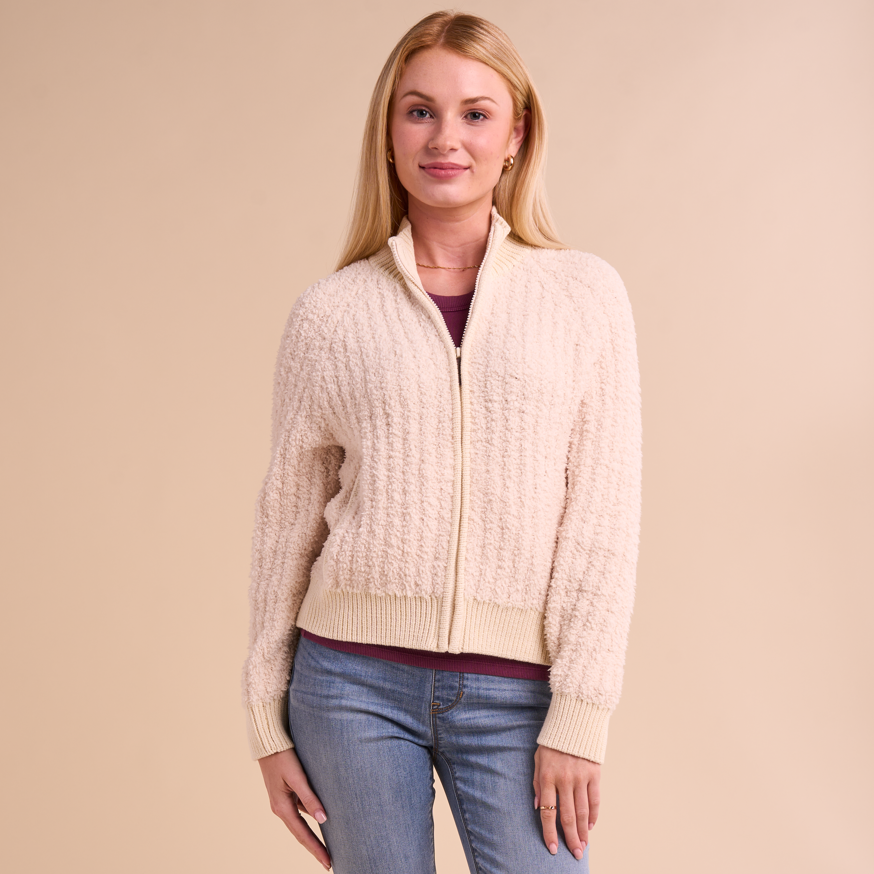 Image of Natural Reflections Sherpa Cabin Full-Zip Sweater - Birch