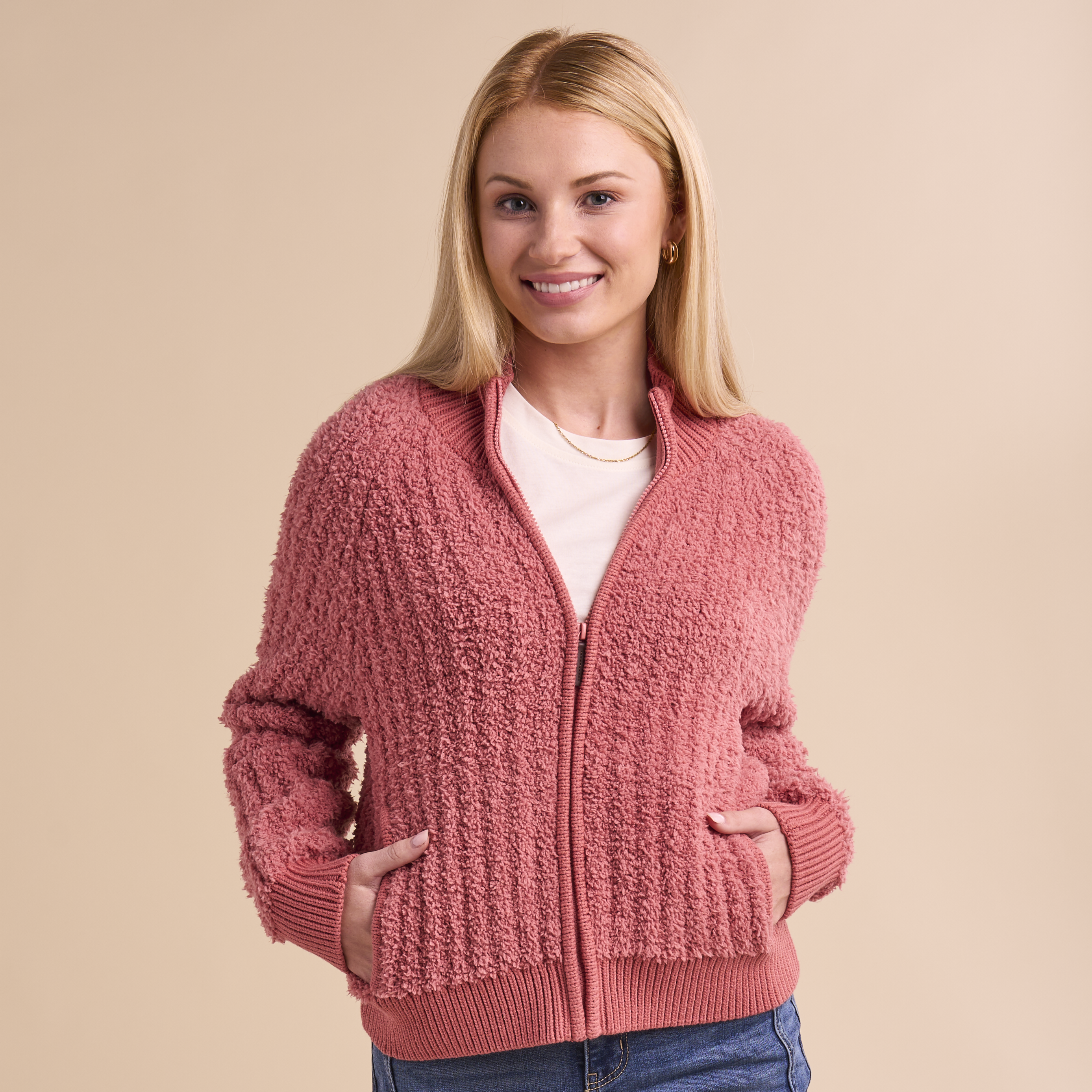 Image of Natural Reflections Sherpa Cabin Full-Zip Sweater - Canyon Rose