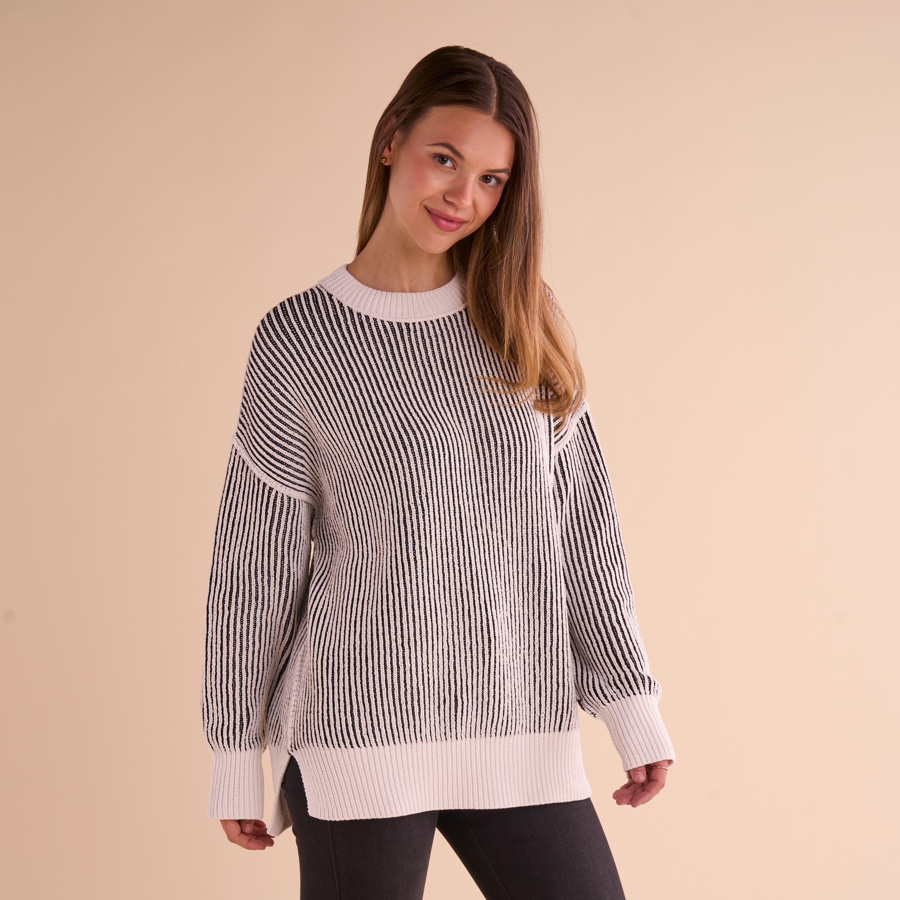 Image of Natural Reflections Cabin Fever Crew-Neck Sweater - White/Black
