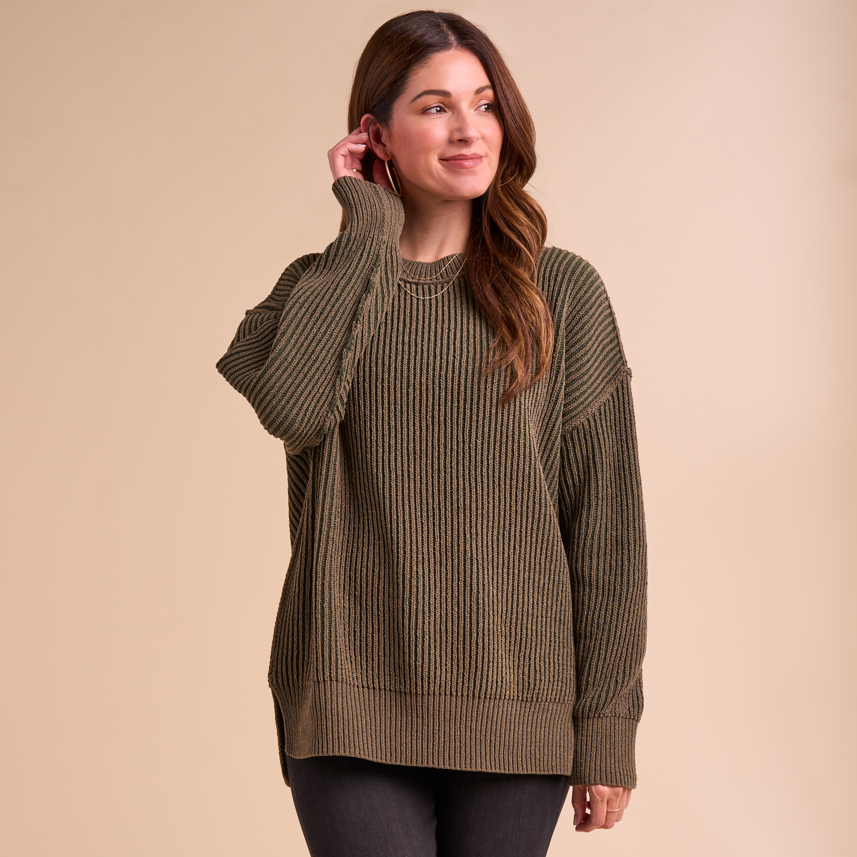Image of Natural Reflections Cabin Fever Crew-Neck Sweater - Olivine/Rifle Green