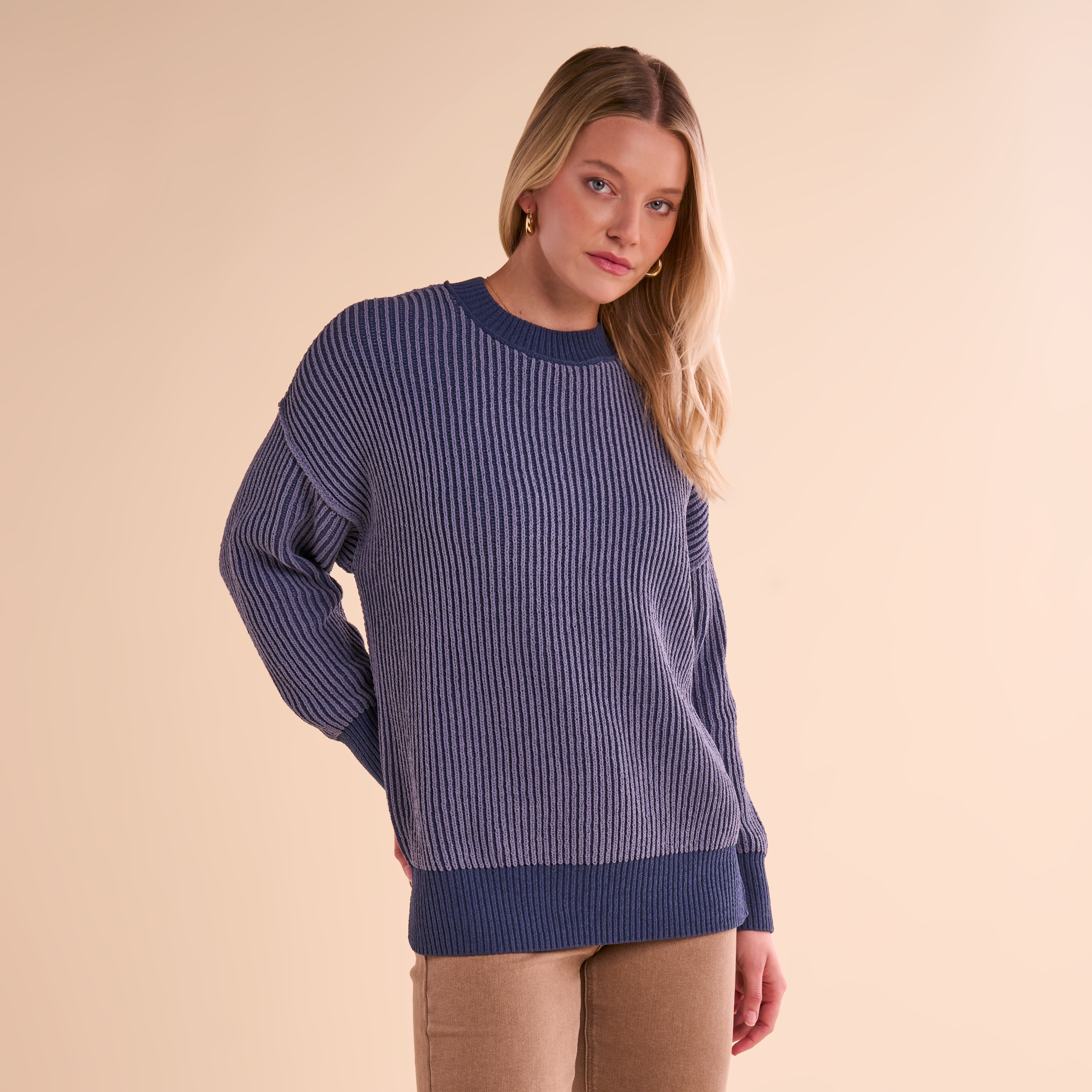 Image of Natural Reflections Cabin Fever Crew-Neck Sweater - Flint Stone/Sargasso Sea