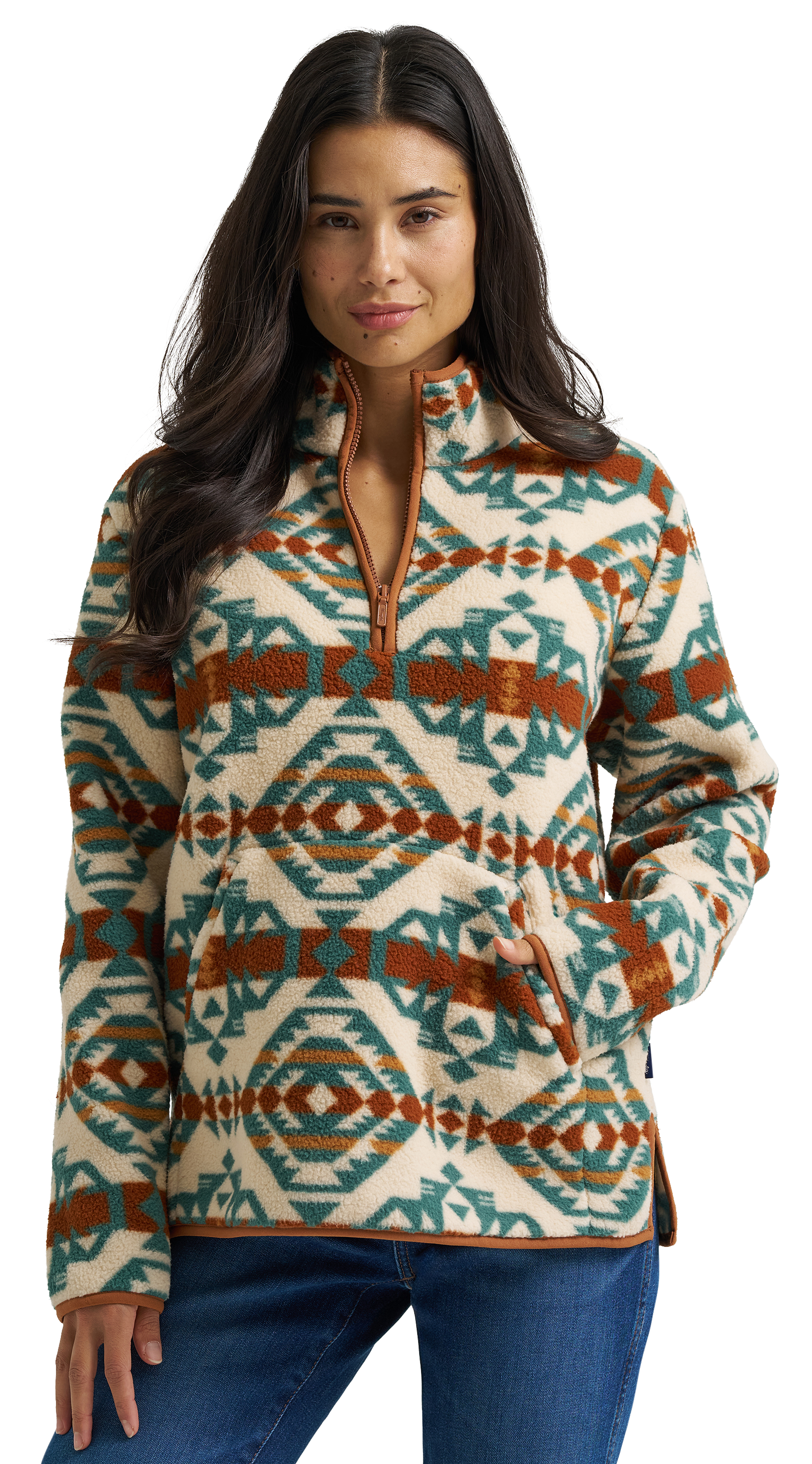 Image of Wrangler Retro Quarter-Zip Sherpa Pullover - Turquoise