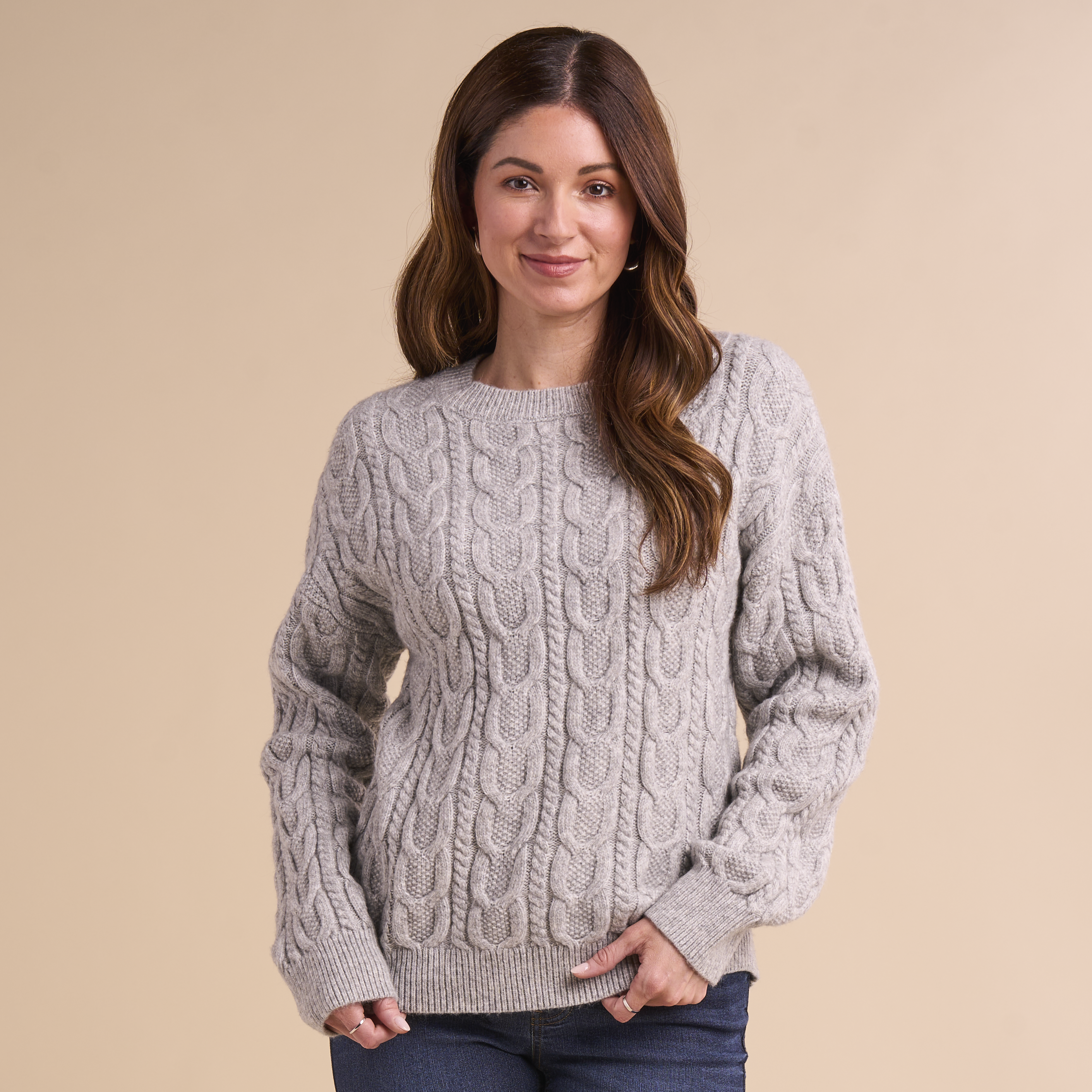 Image of Natural Reflections Ember Cable Crew Sweater - Heather Grey