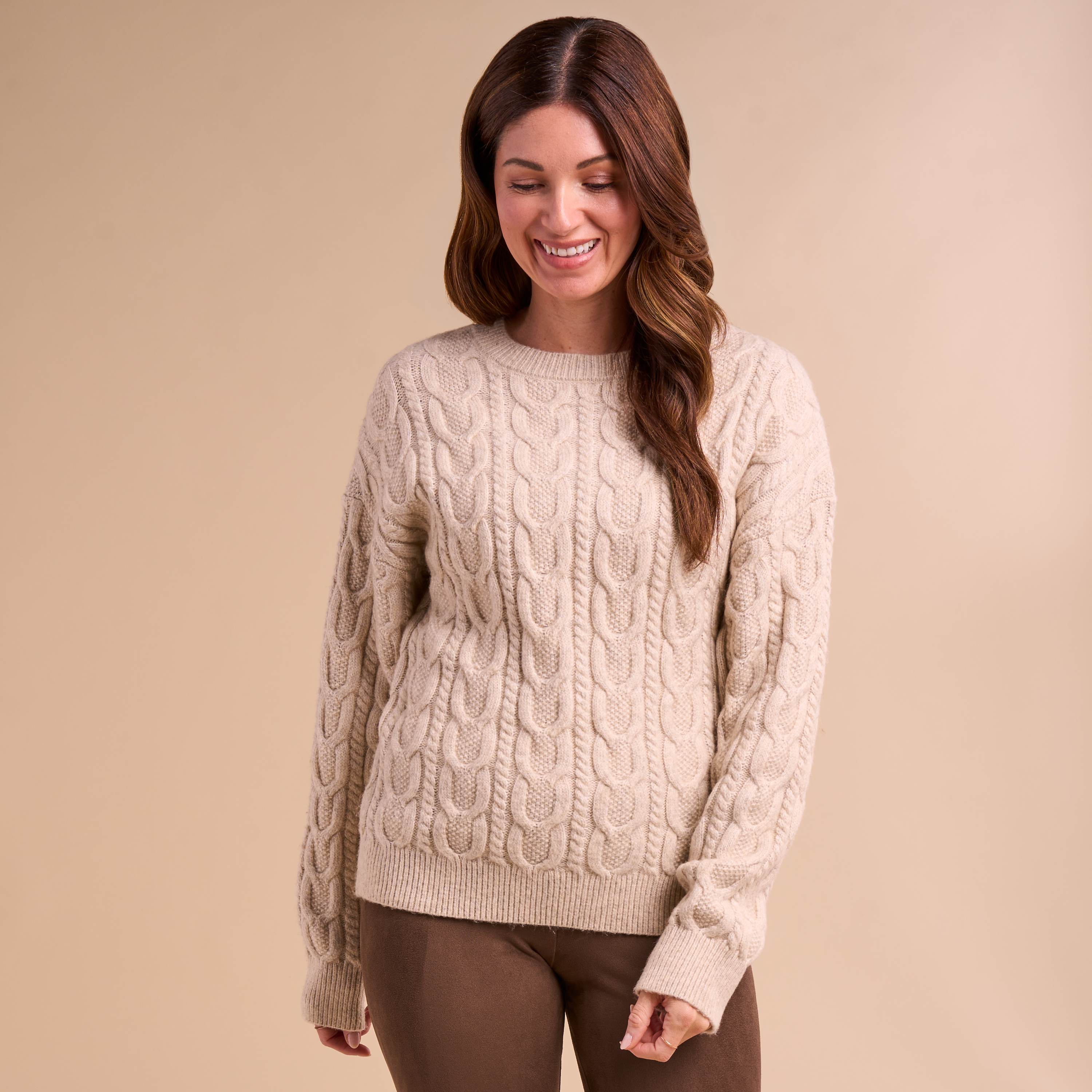 Image of Natural Reflections Ember Cable Crew Sweater - Oatmeal Heather