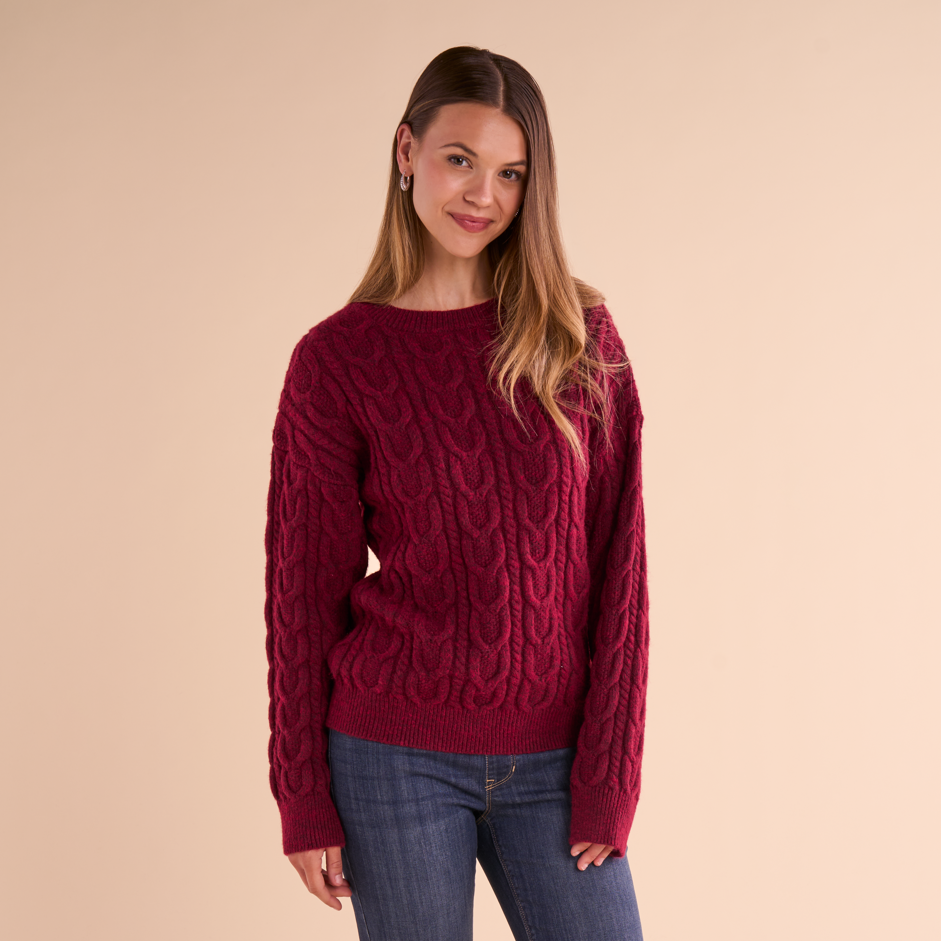 Natural Reflections Natural Reflections Ember Cable Crew Sweater - Rhubarb - $49.99 at Bass Pro Shops
