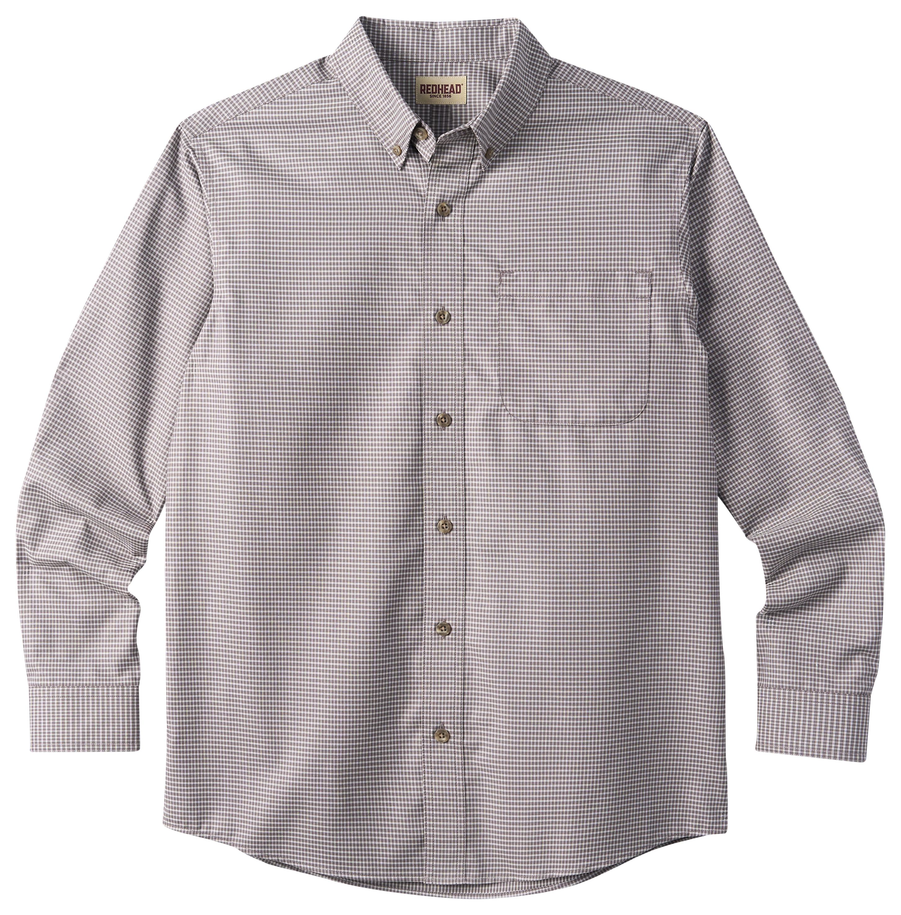 Image of RedHead Wrinkle-Free Easy-Care Button-Down Long-Sleeve Shirt - Granite Grey Small Check