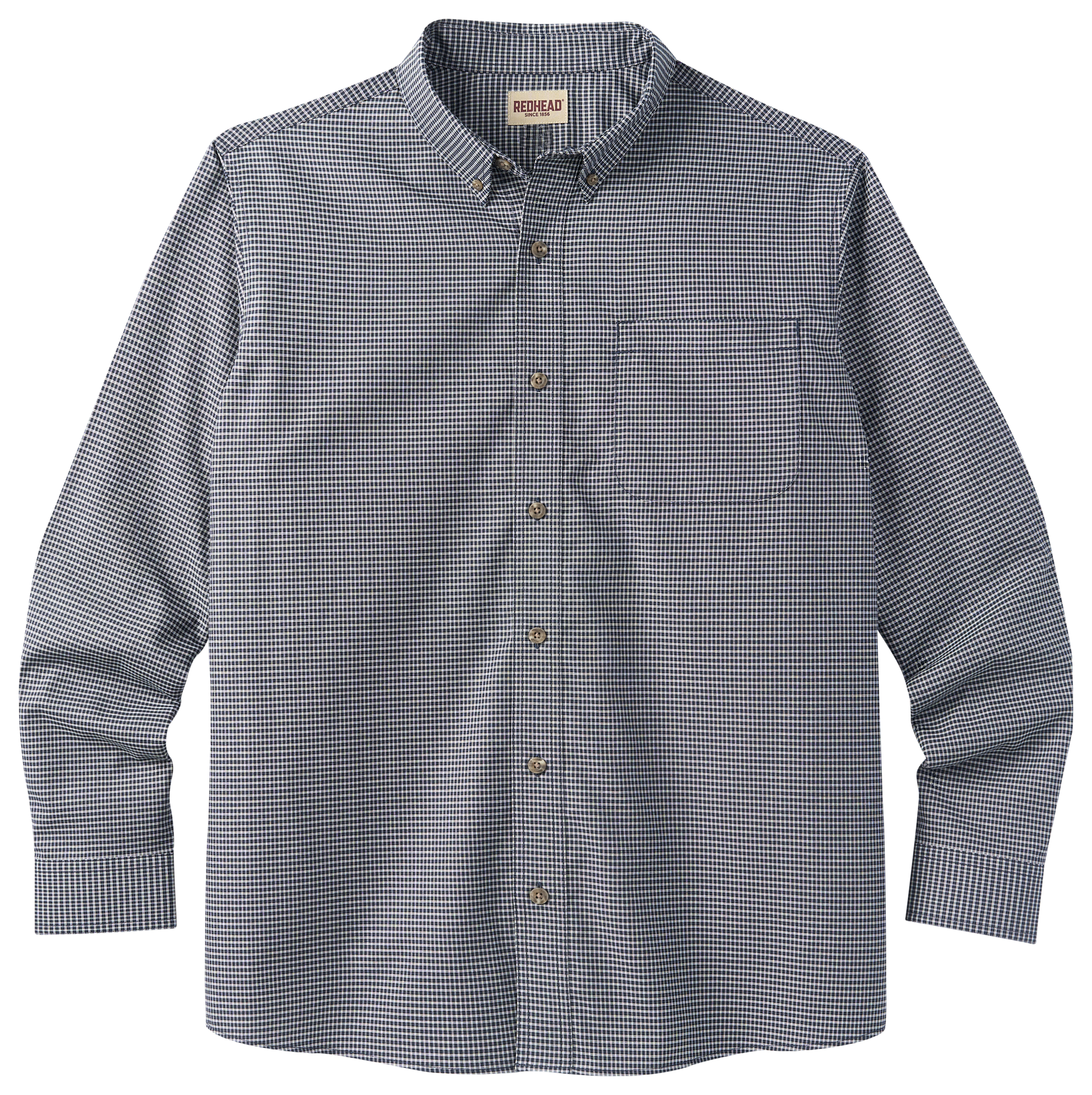 Image of RedHead Wrinkle-Free Easy-Care Button-Down Long-Sleeve Shirt - Dark Navy Small Check