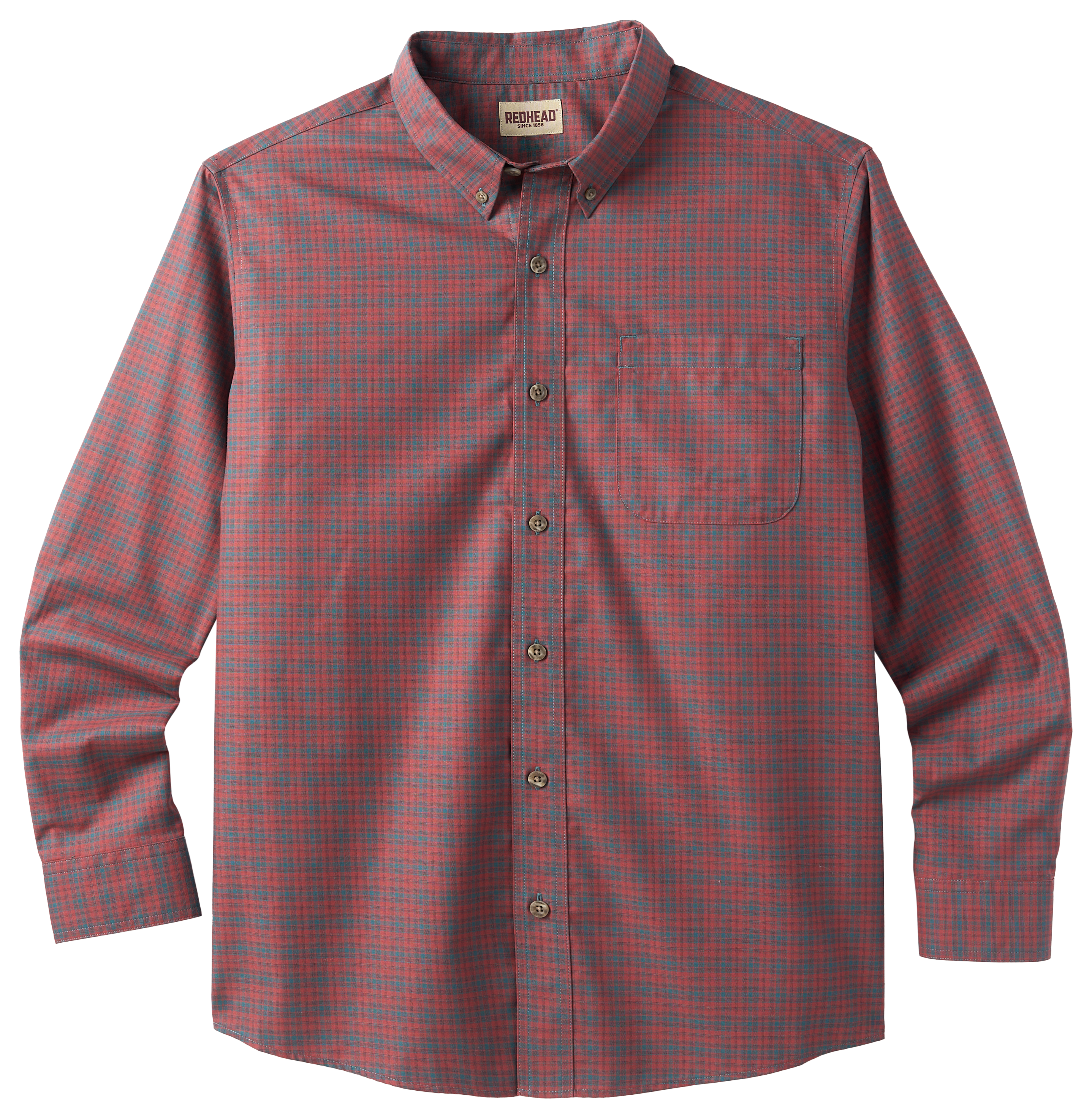 Image of RedHead Wrinkle-Free Easy-Care Button-Down Long-Sleeve Shirt - Mahogany Plaid