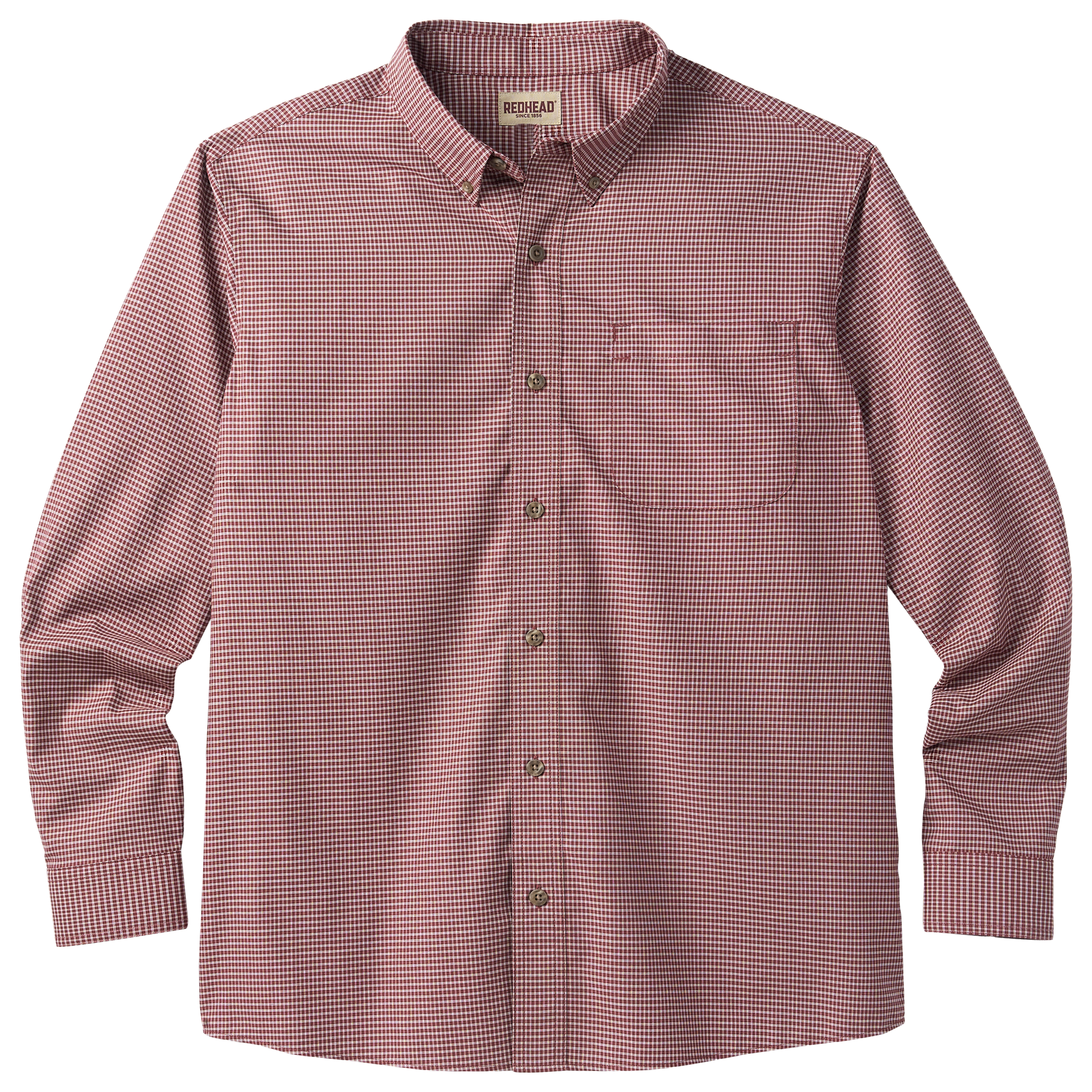 Image of RedHead Wrinkle-Free Easy-Care Button-Down Long-Sleeve Shirt - Mahogany Small Check