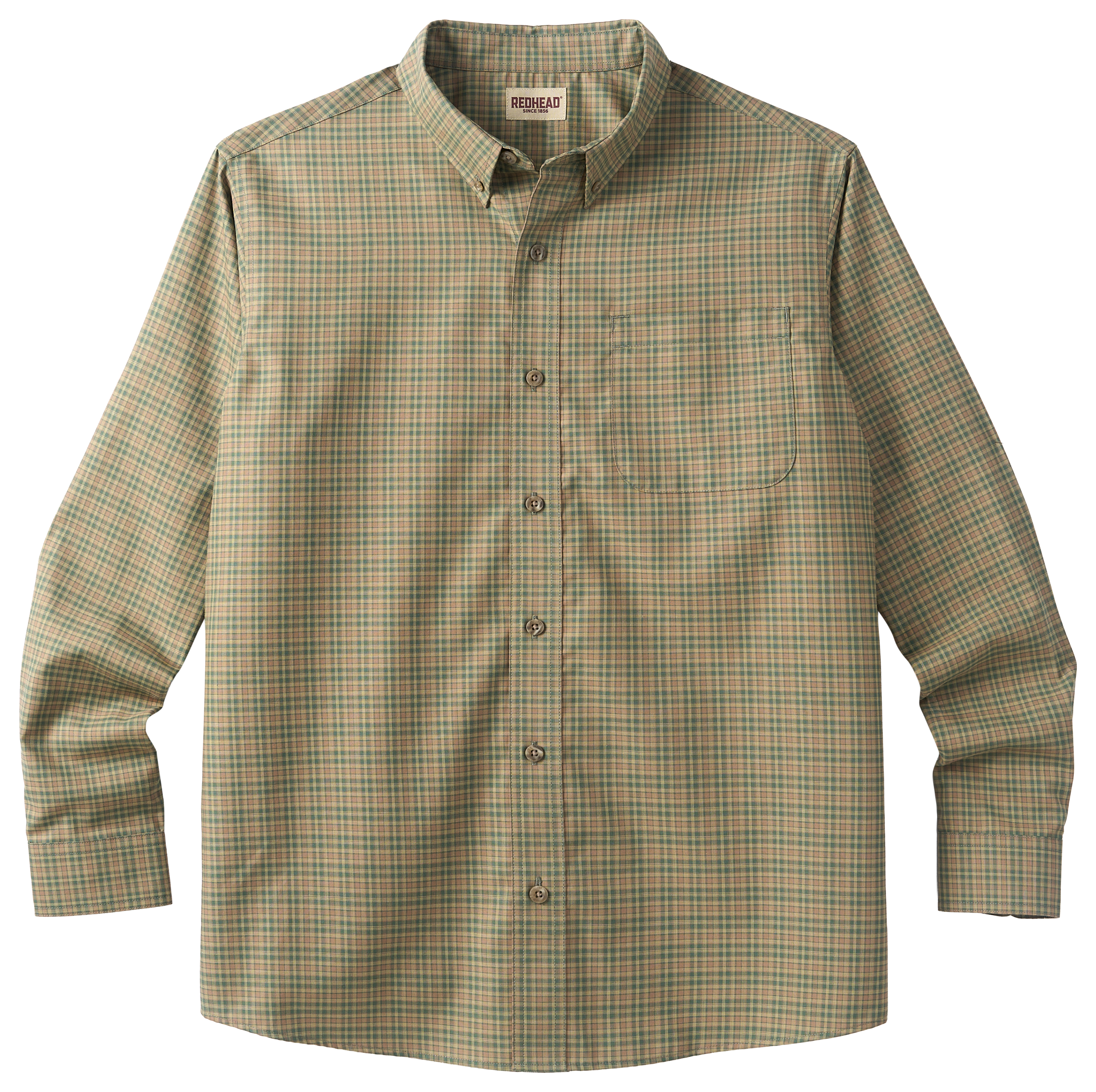 Image of RedHead Wrinkle-Free Easy-Care Button-Down Long-Sleeve Shirt - Cilantro Plaid