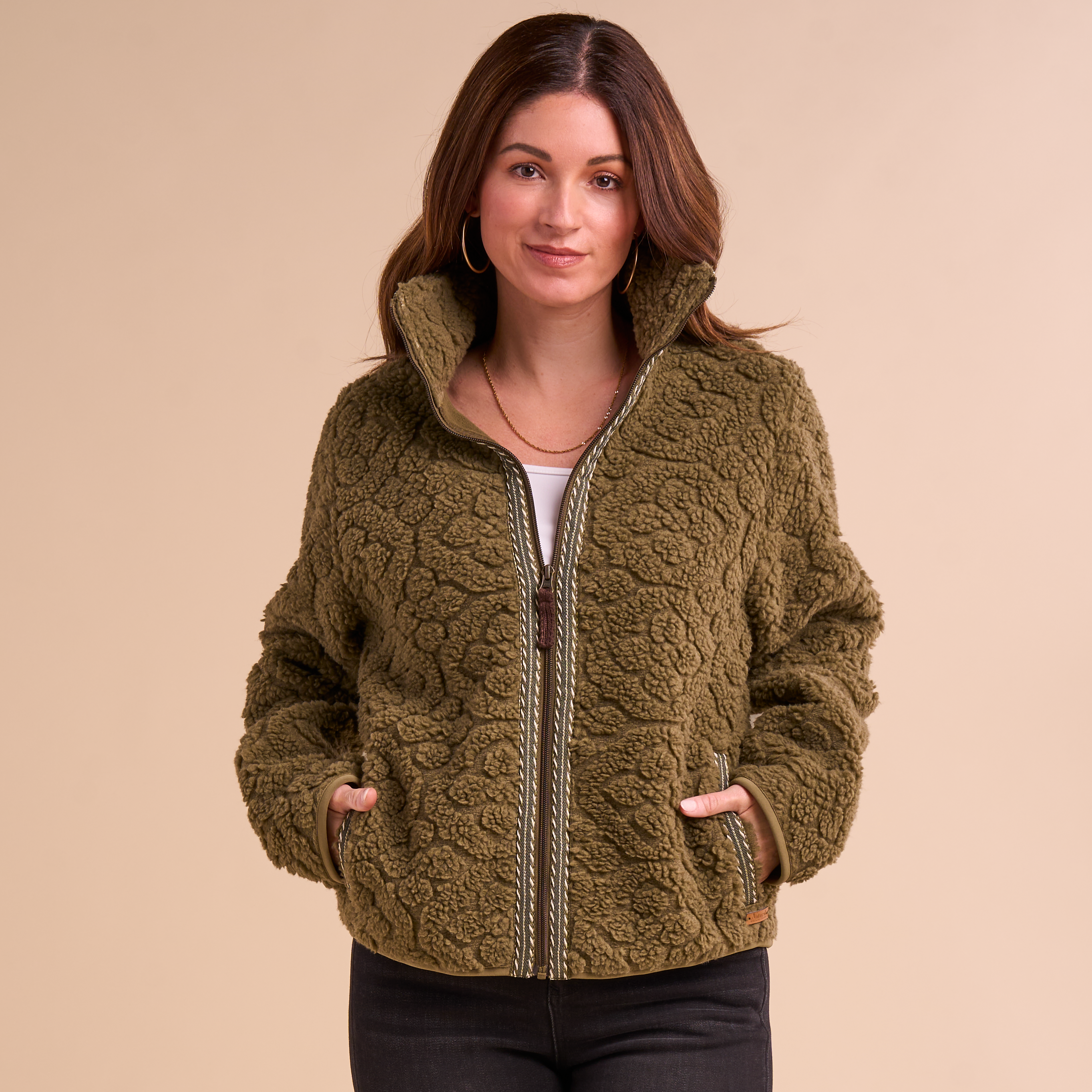 Image of Natural Reflections Ridgewood Sherpa Jacket - Winter Moss Pattern