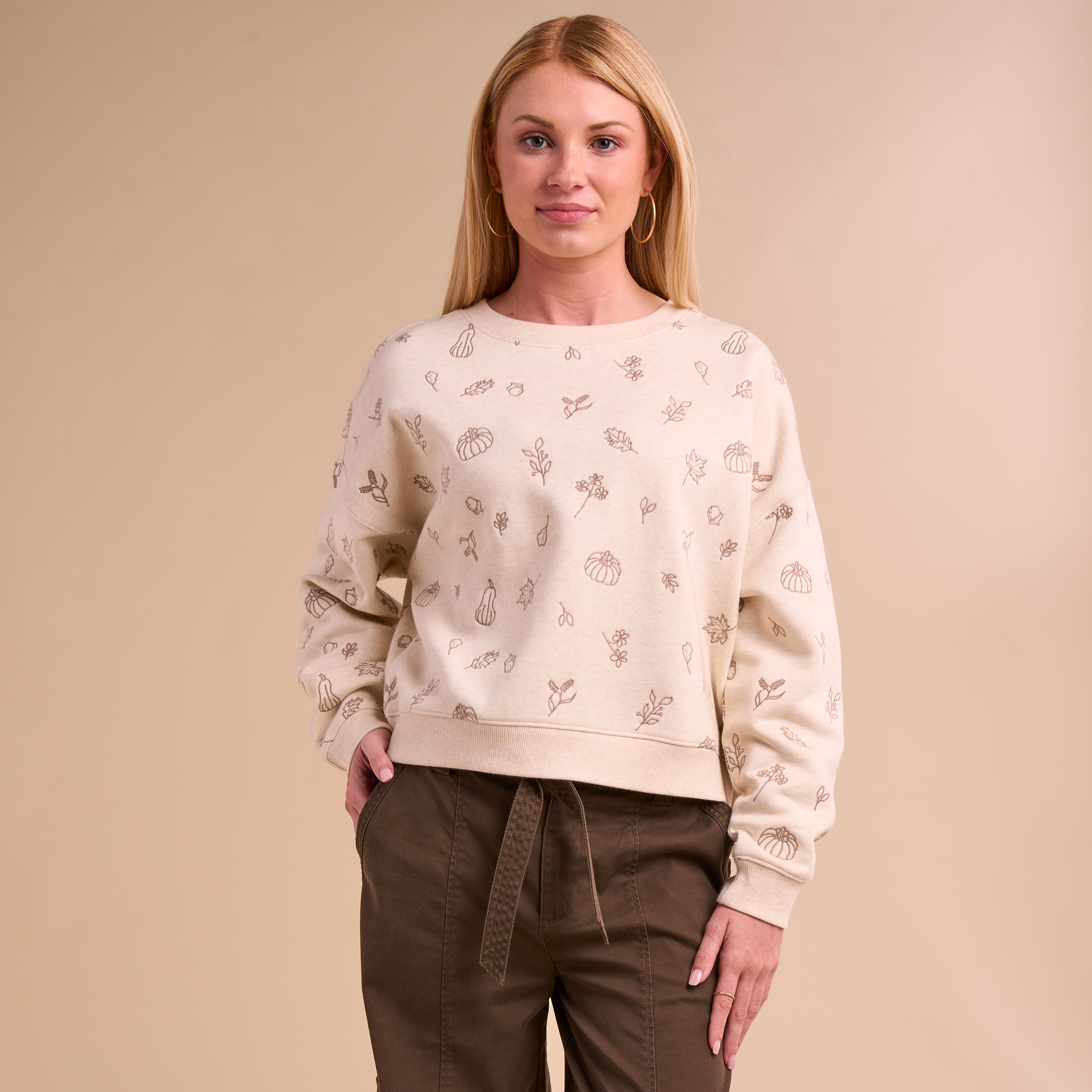 Image of Natural Reflections Fall Embroidered Crew-Neck Sweatshirt