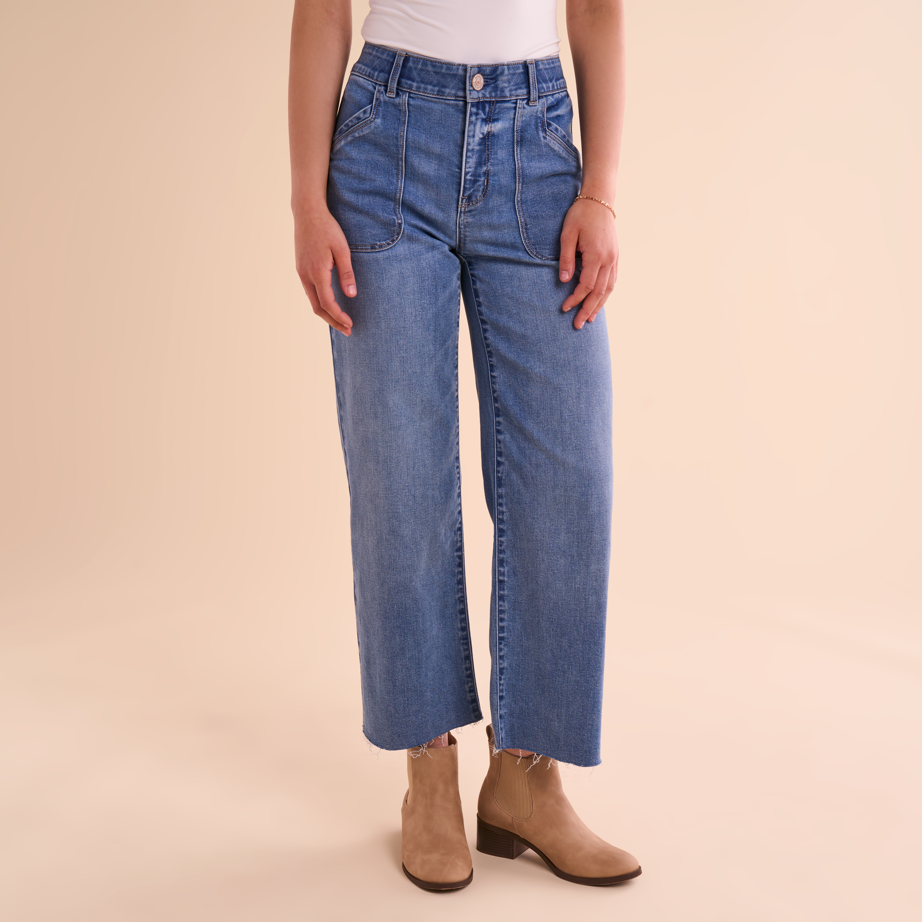Image of Natural Reflections Utility Ankle Wide-Leg Pants - Medium Wash