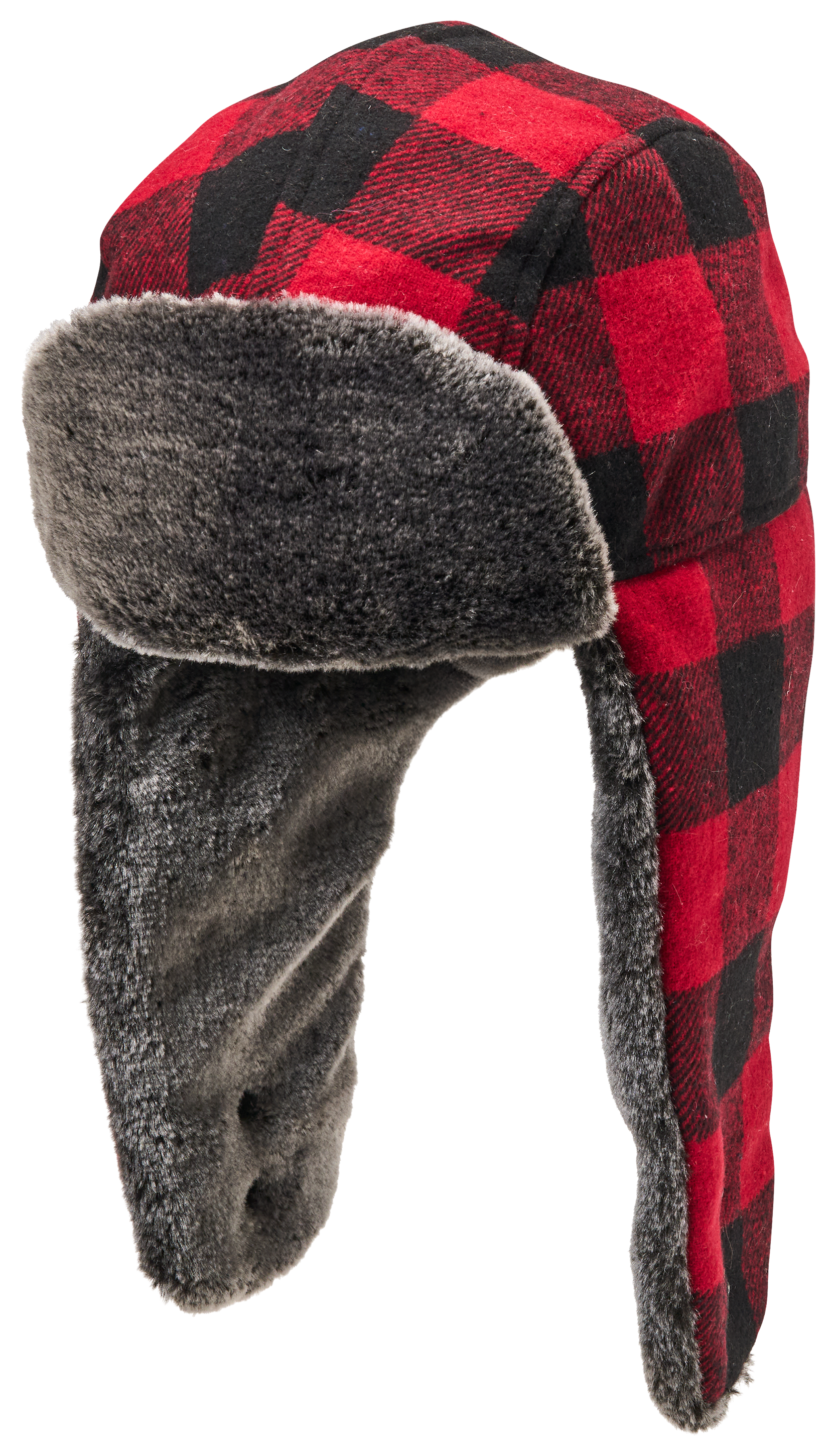 Image of Natural Reflections Buffalo Plaid Fur-Lined Trapper Hat - Red/Black