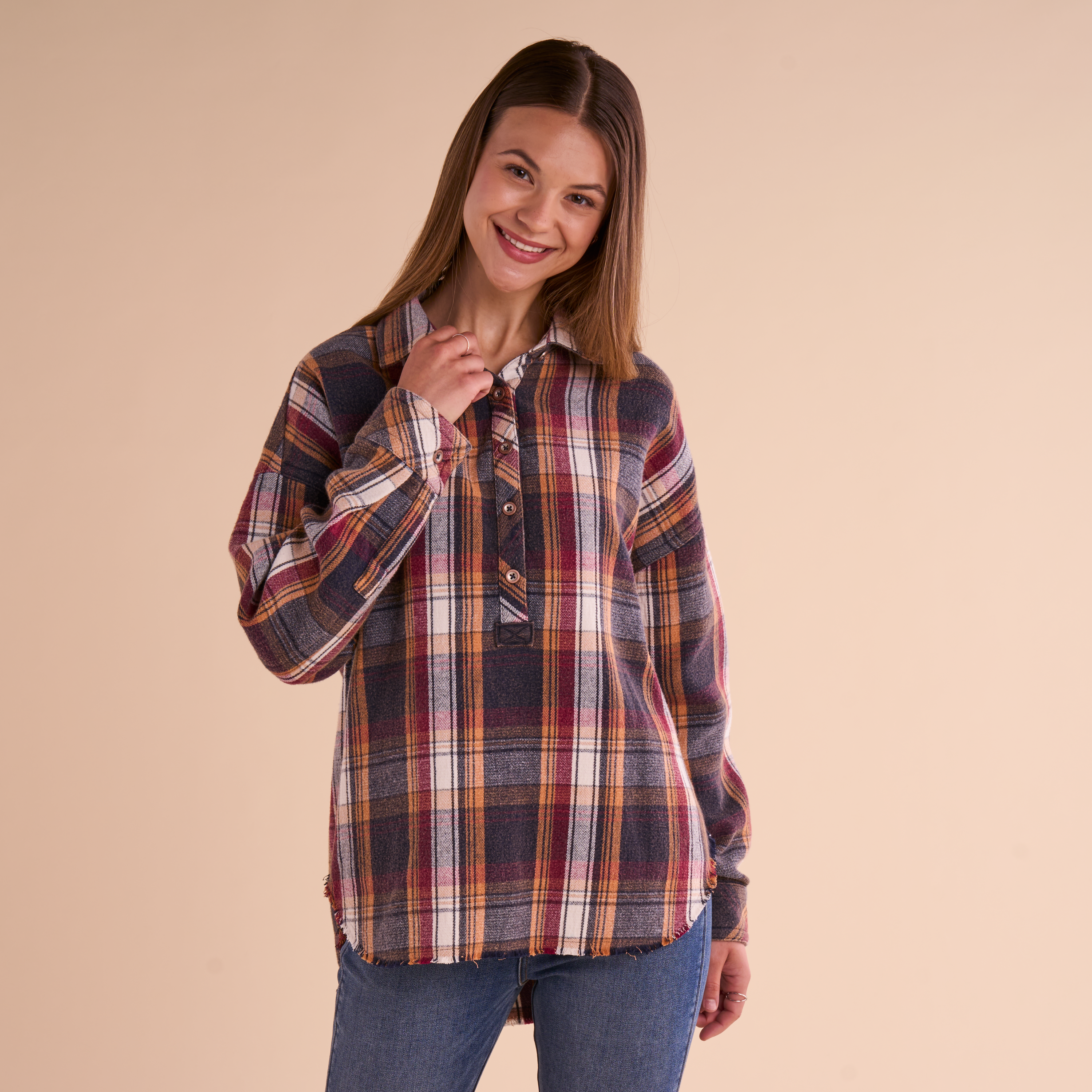 Image of Natural Reflections Plaid Henley Long-Sleeve Pullover