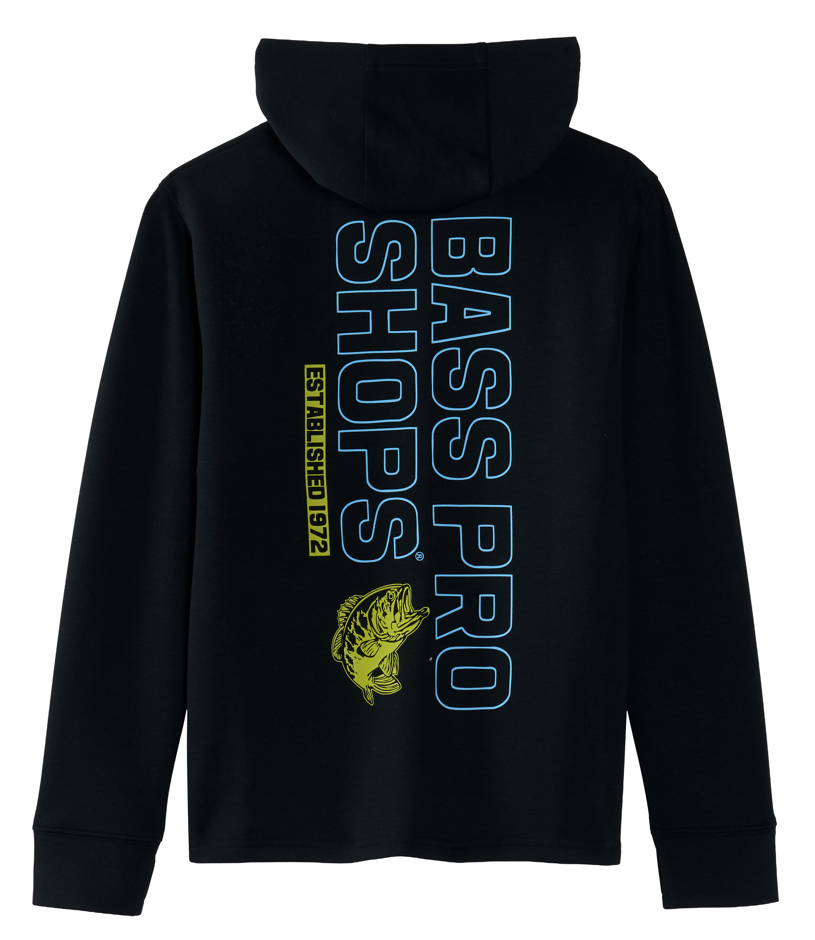 Image of Bass Pro Shops Est. '72 Vertical Logo Bass Graphic Performance Hoodie for Kids - Black