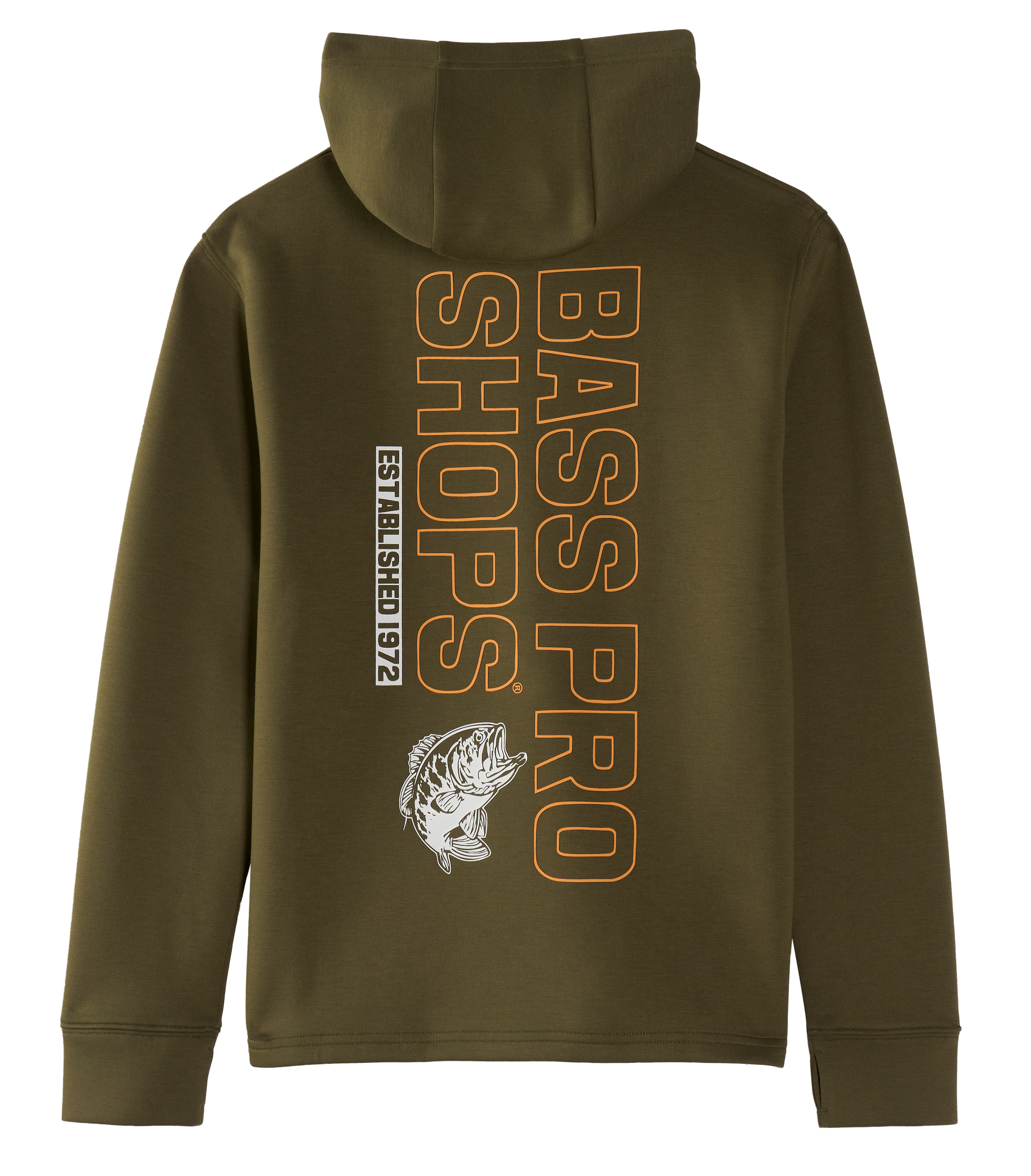 Image of Bass Pro Shops Est. '72 Vertical Logo Bass Graphic Performance Hoodie for Kids - Olive