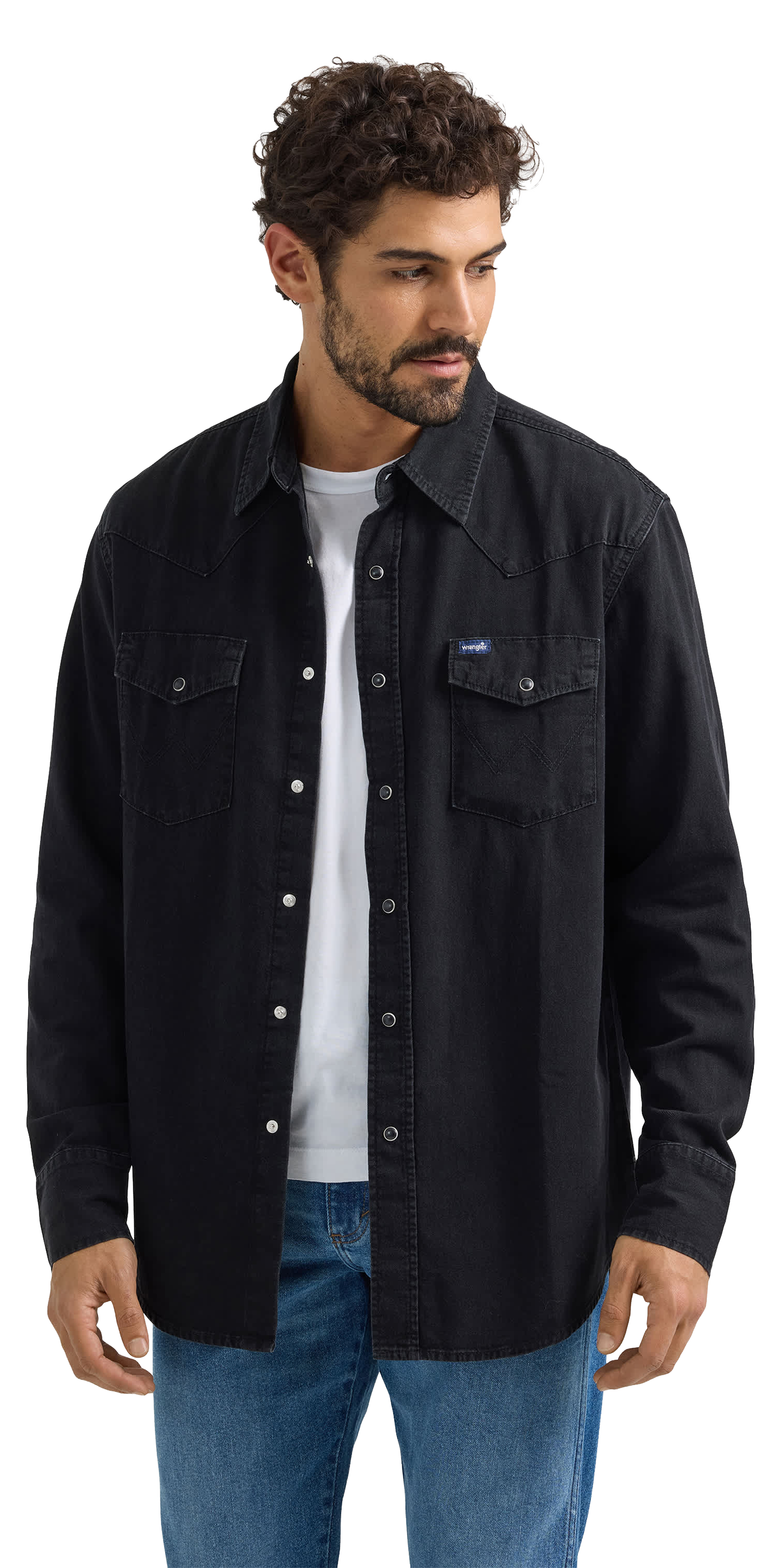 Image of Wrangler Denim Collection Long-Sleeve Shirt for Men - Black Denim - 2XT