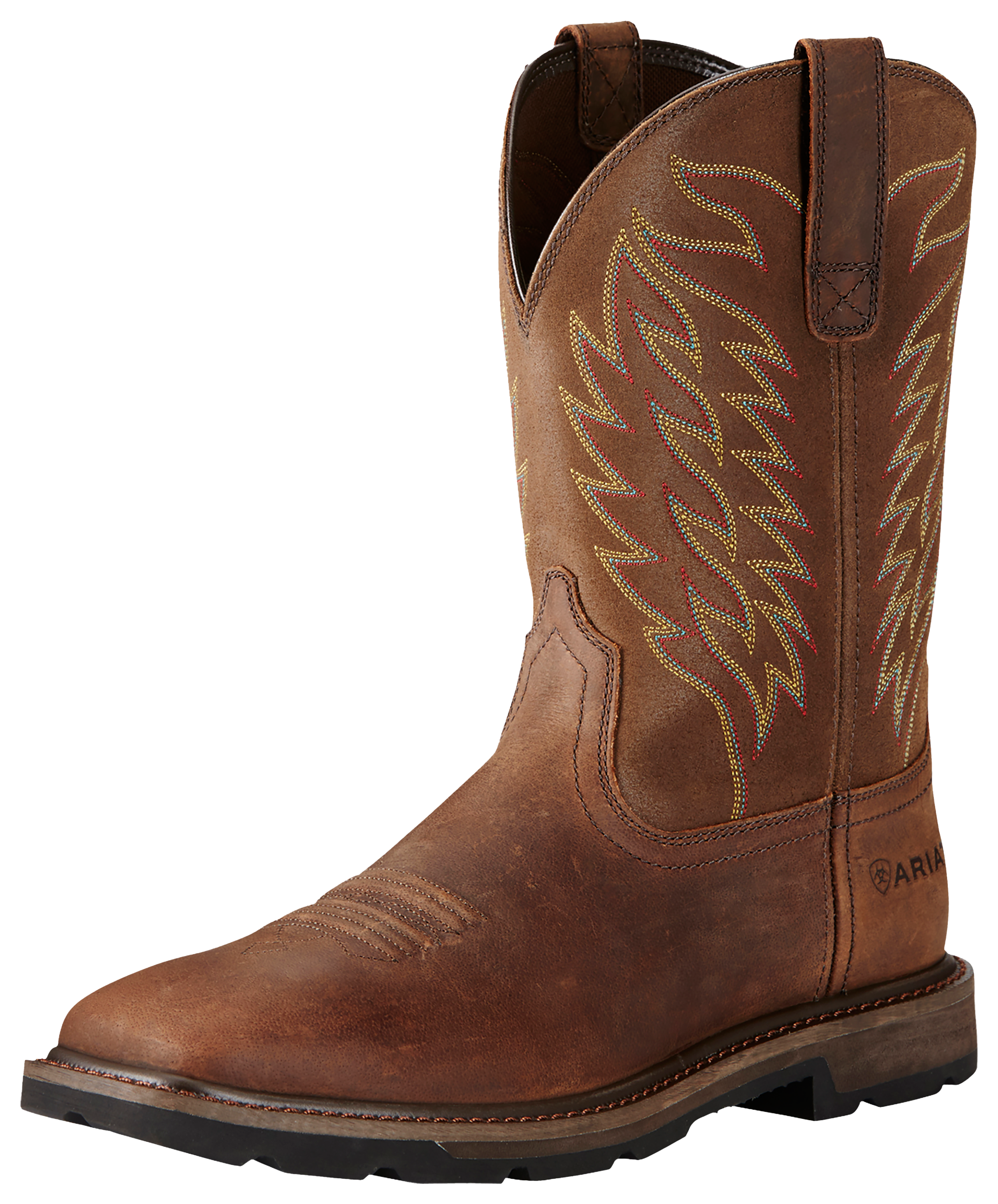 Image of Ariat Groundbreaker Wide Square-Toe Western Work Boots for Men - Brown - 8.5M