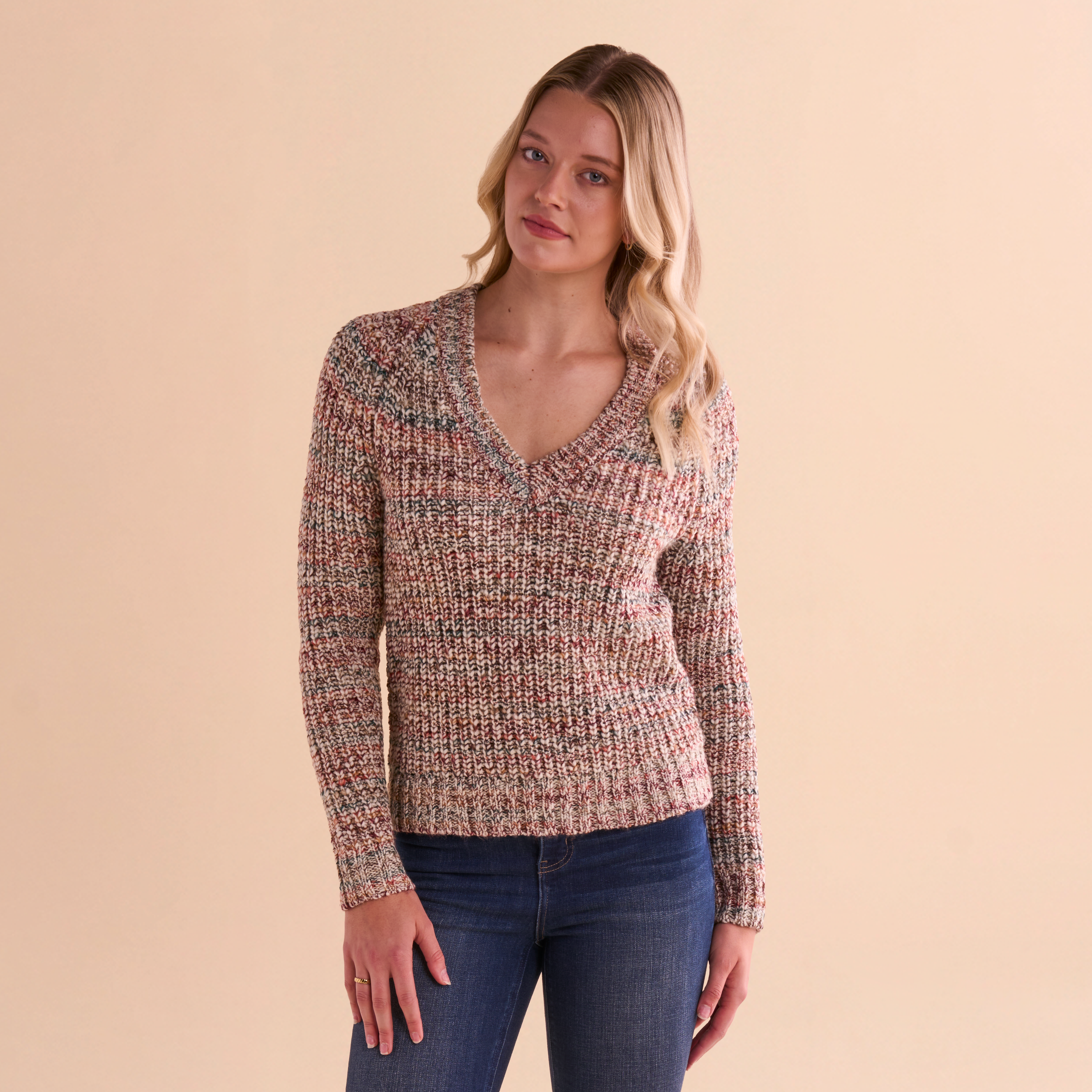 Image of Natural Reflections Marled V-Neck Sweater