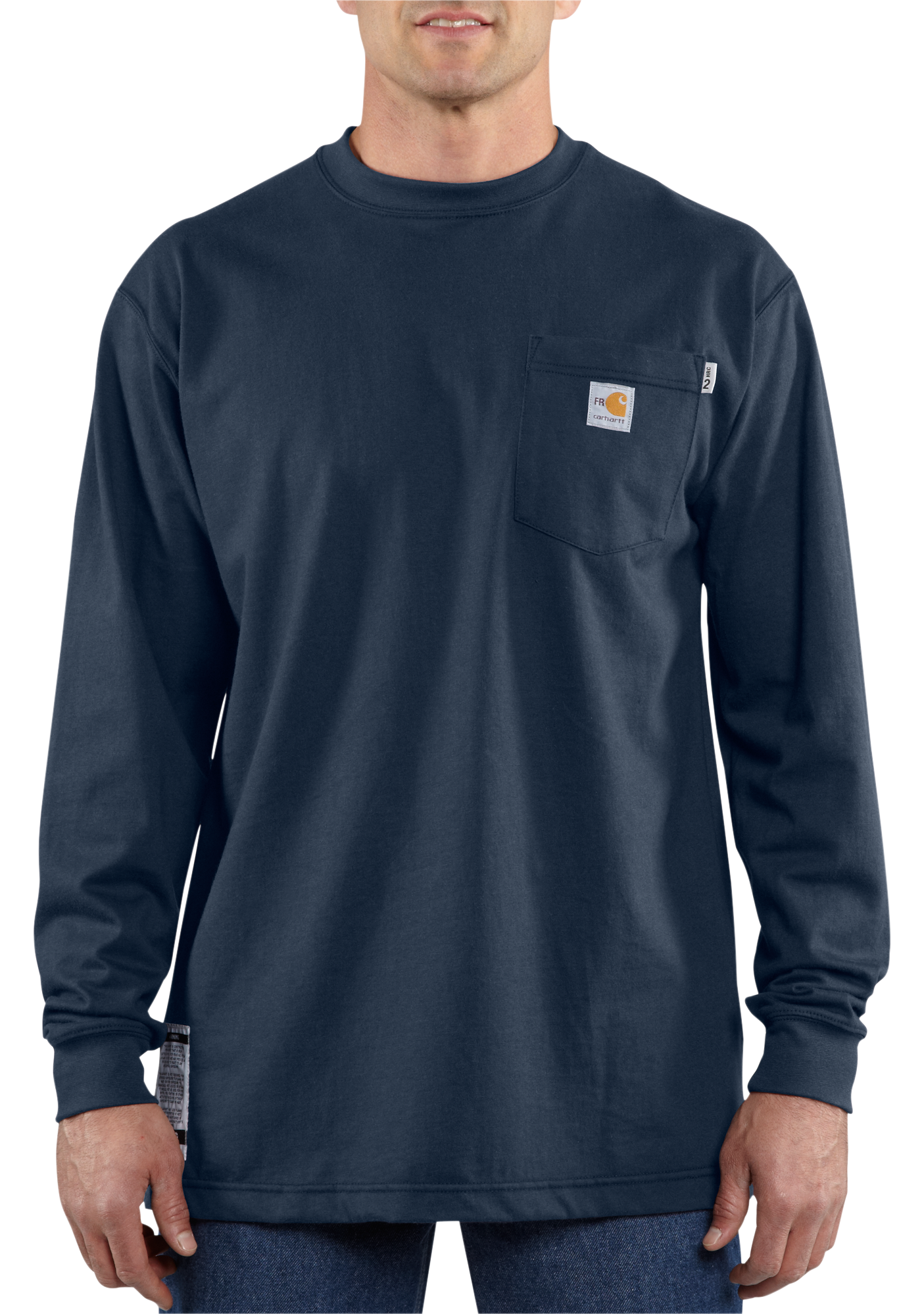 Image of Carhartt Flame-Resistant Carhartt Force Cotton Long-Sleeve T-Shirt for Men - Dark Navy - S