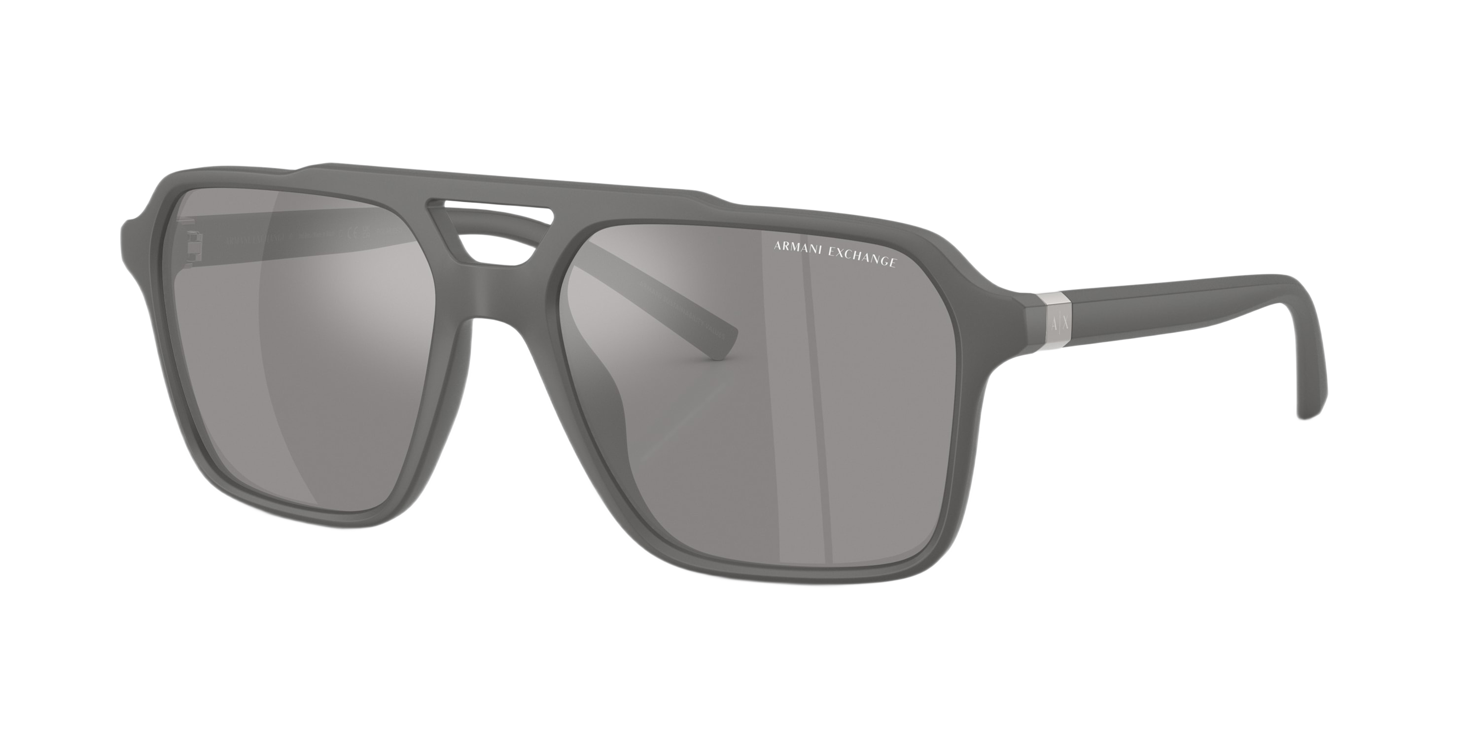 Image of Armani Exchange AX4166Su Polarized Mirror Sunglasses - Matte Gray/Gray Silver Mirror - Large