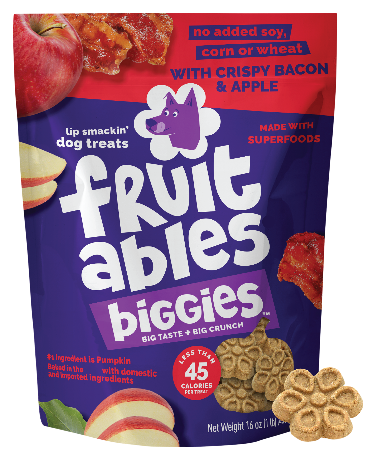 Image of Fruitables Biggies Crispy Bacon & Apple Dog Treats