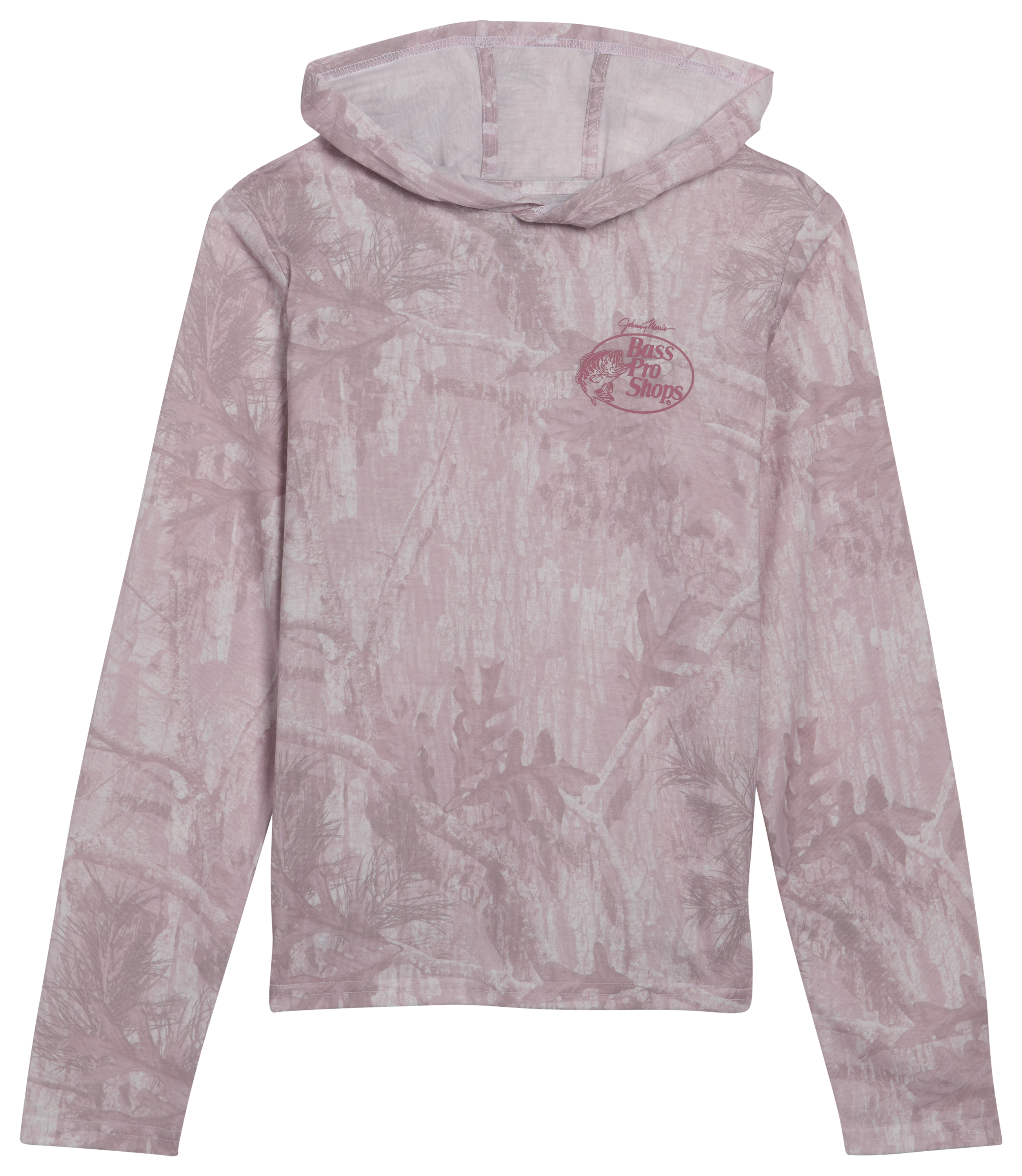 Image of Bass Pro Shops Camo Long-Sleeve Hooded T-Shirt for Kids - Light Pink Faded Camo