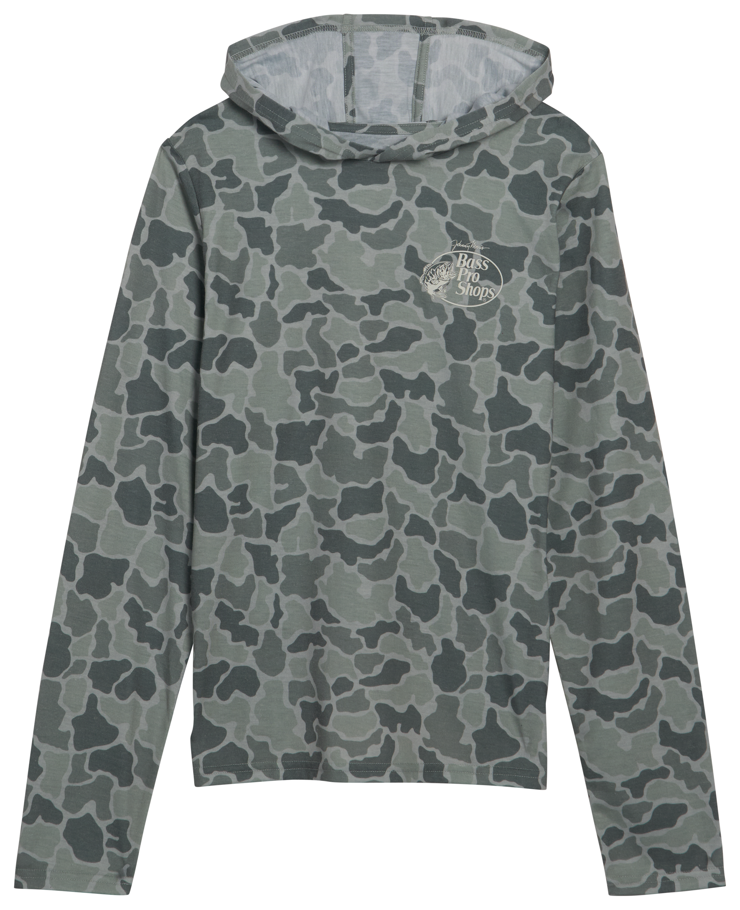 Image of Bass Pro Shops Camo Long-Sleeve Hooded T-Shirt for Kids - Green Duck Camo